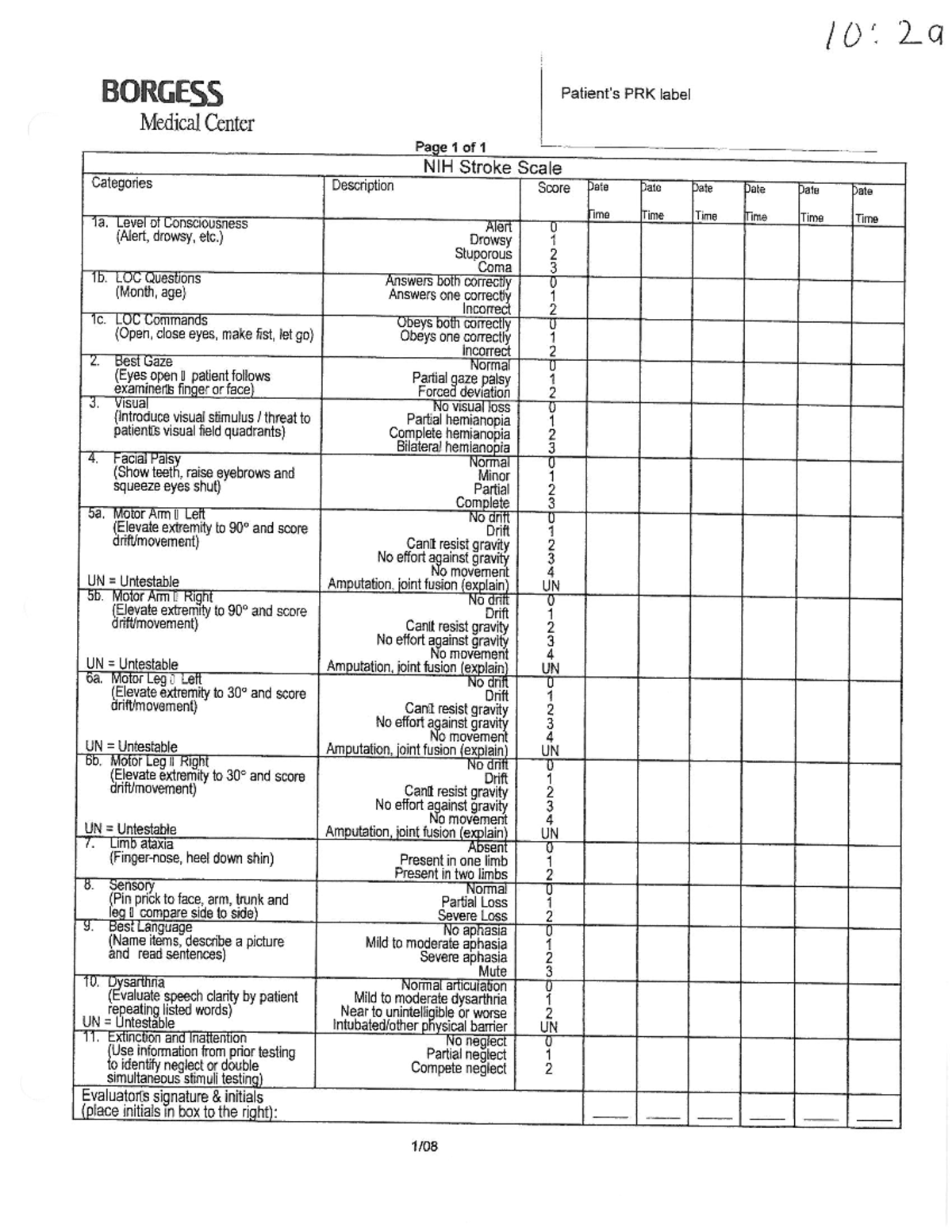 NIH Stroke Scale Score sheets - MUS 2033 - Studocu