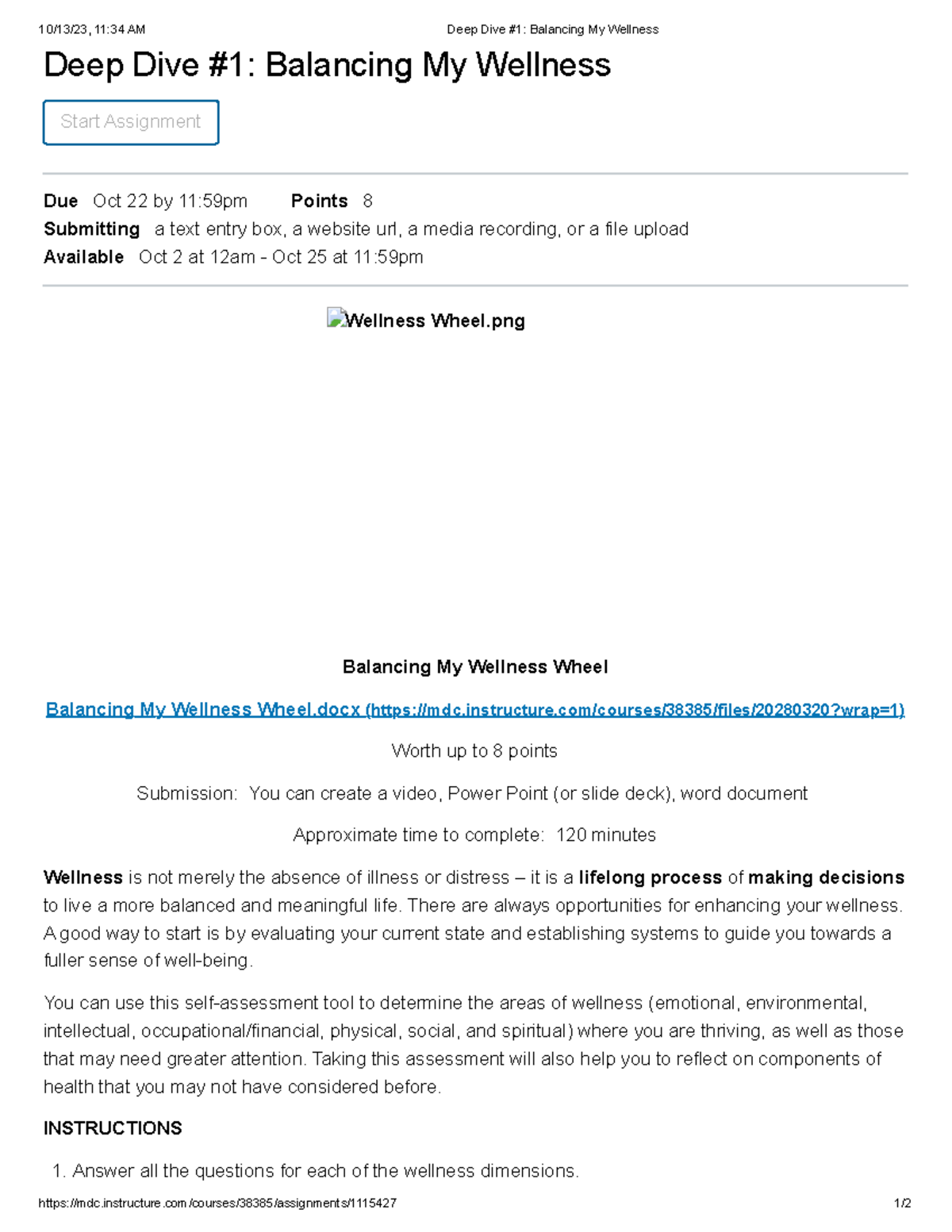 Deep Dive 1 Balancing My Wellness 10/13/23, 1134 AM Deep Dive 1