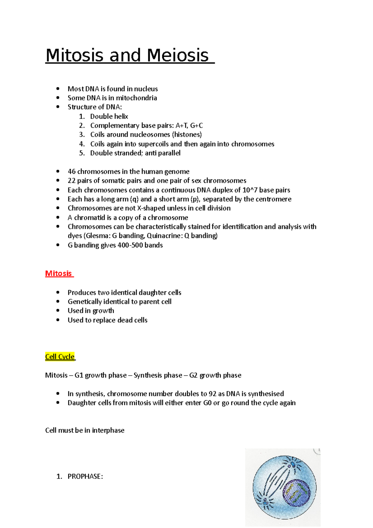 Mitosis and Meiosis - Medicine IMMS Notes - Mitosis and Meiosis Most ...