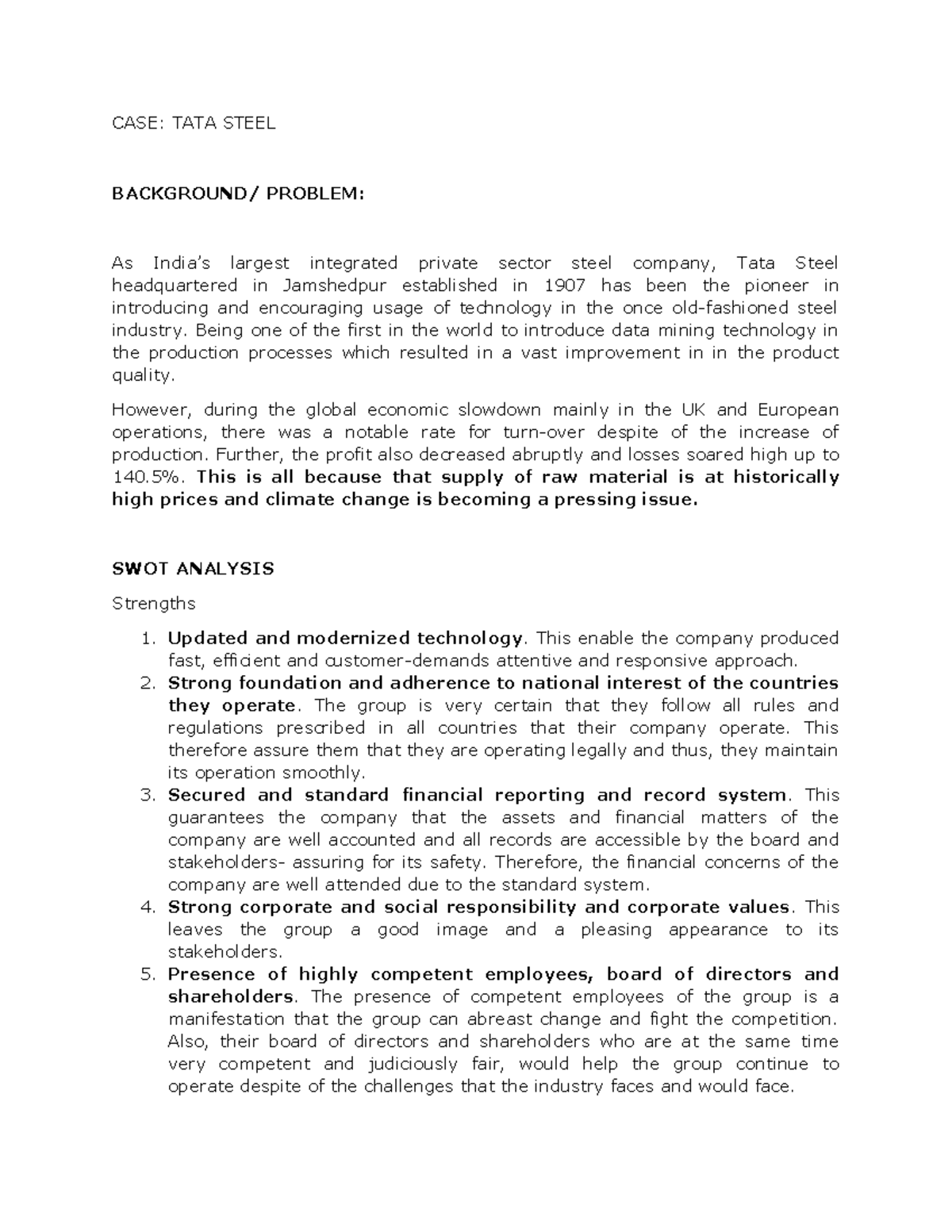 TATA Steel - CASE: TATA STEEL BACKGROUND/ PROBLEM: As India’s largest ...