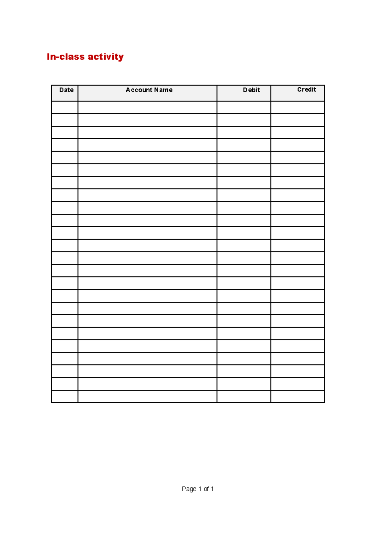In-class activity workbook - ACCG1000 - In-class activity Date Account ...