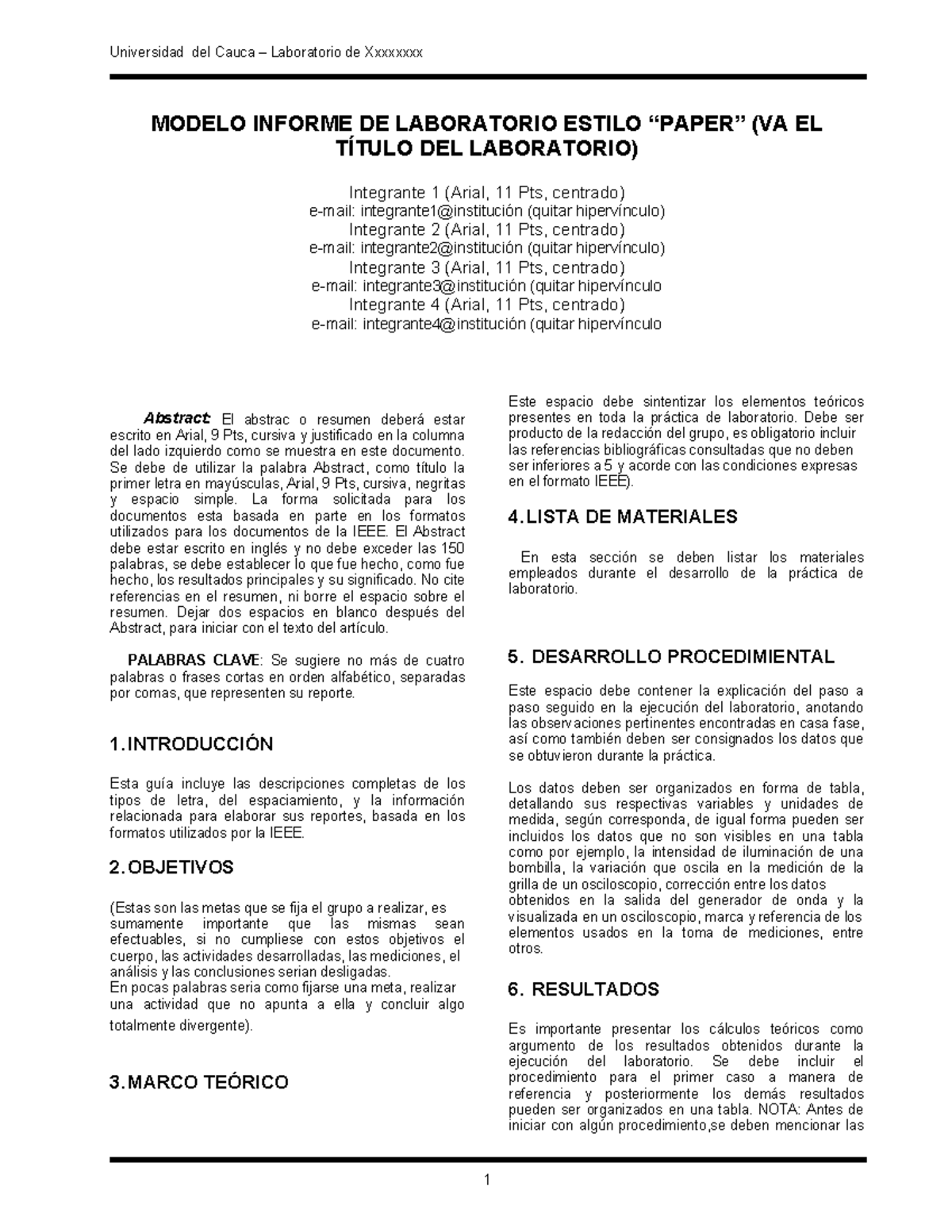 Formatoieee - FORMATO IEE - Universidad del Cauca – Laboratorio de ...
