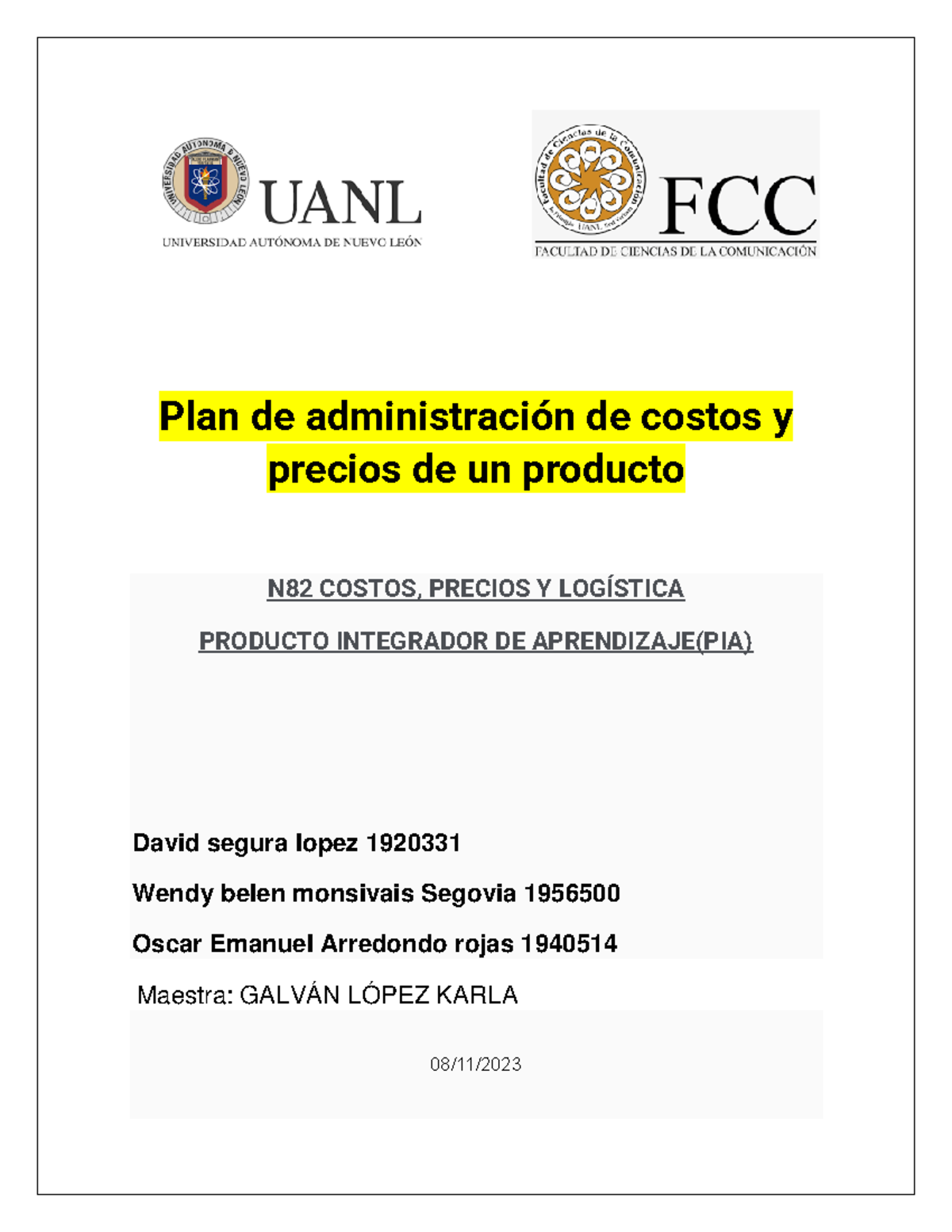 pia apuntes de fcc - Plan de administración de costos y precios de un ...