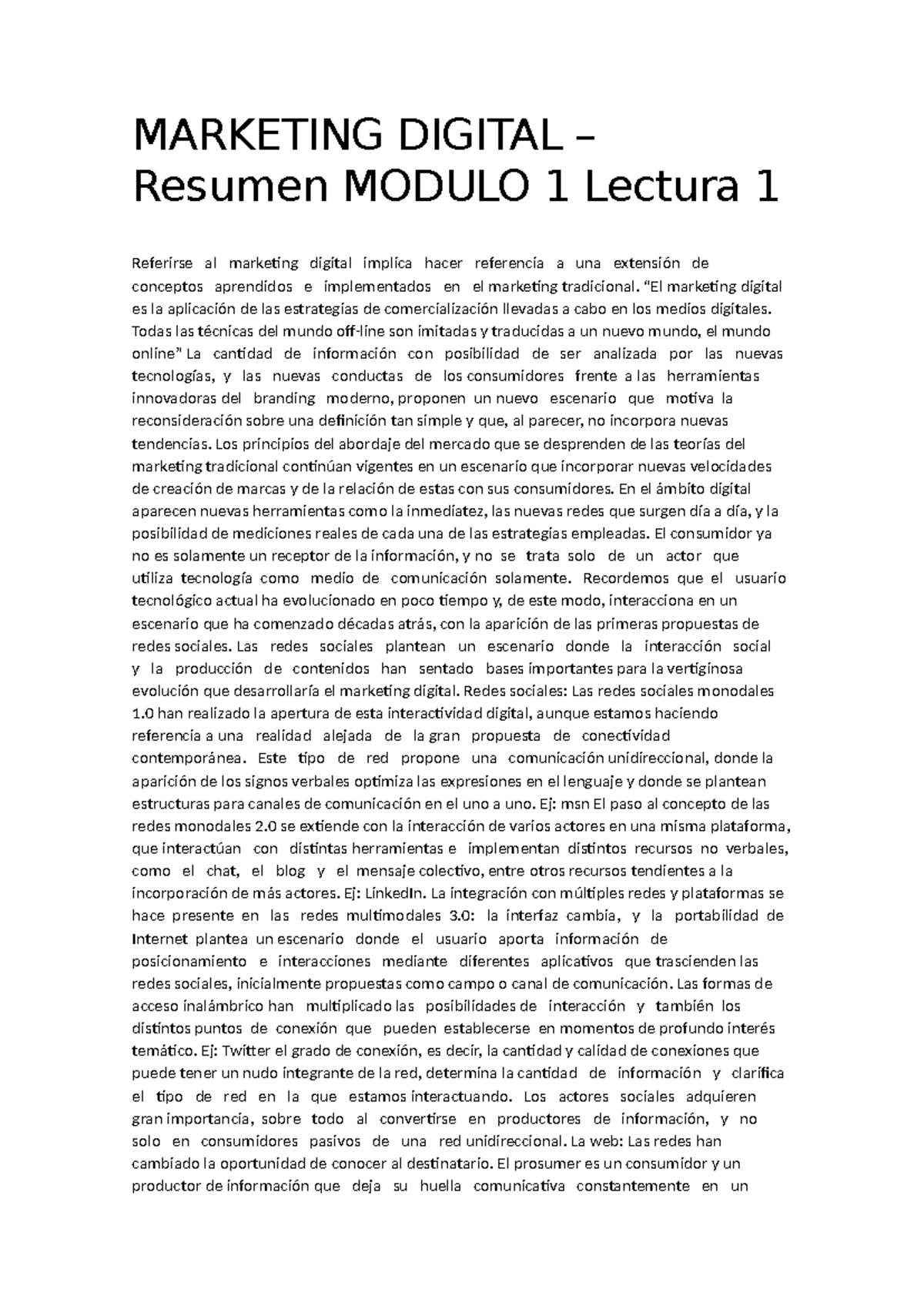 Resumen Módulo 1 Lectura 1 - MARKETING DIGITAL – Resumen MODULO 1 ...