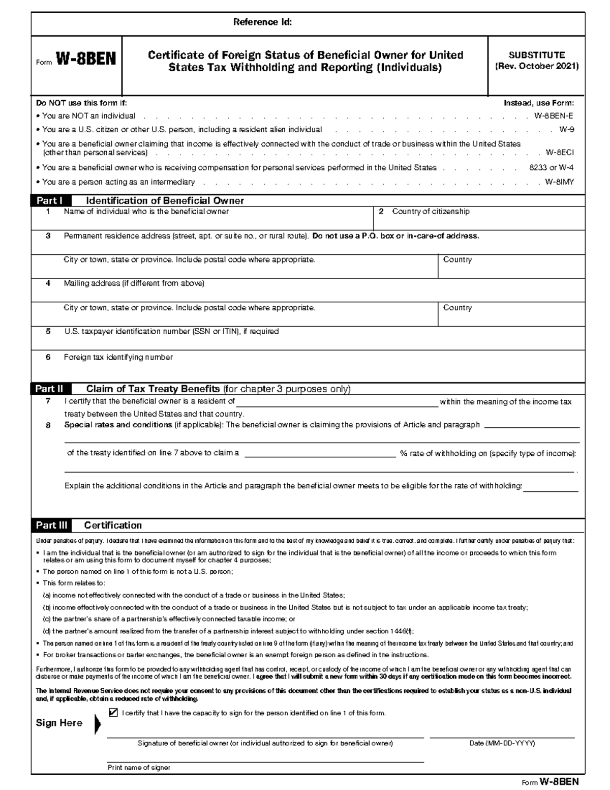 Tax-interview - Jsksjsjdj - Form W-8BEN Certificate of Foreign Status ...