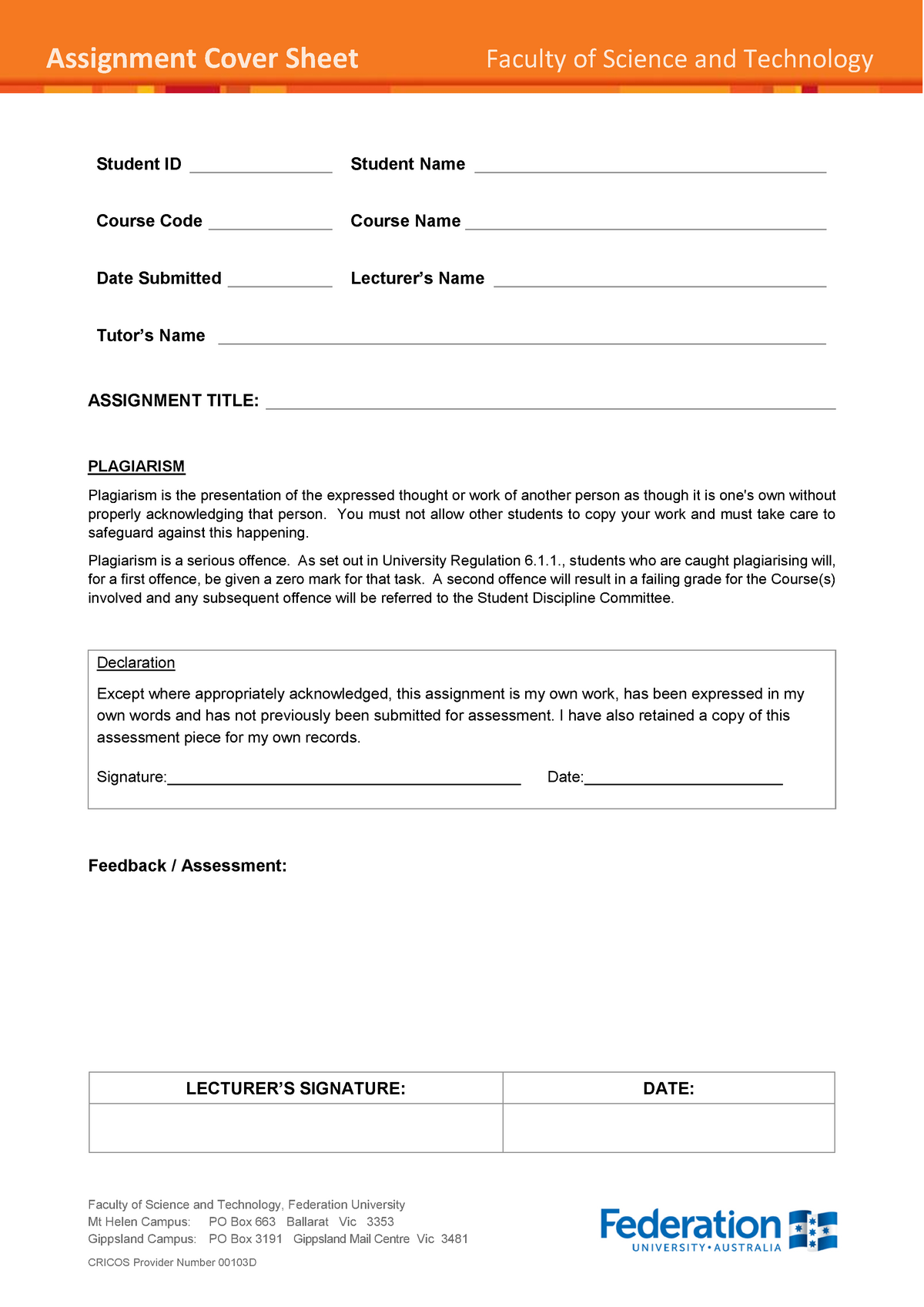 fed uni assignment layout