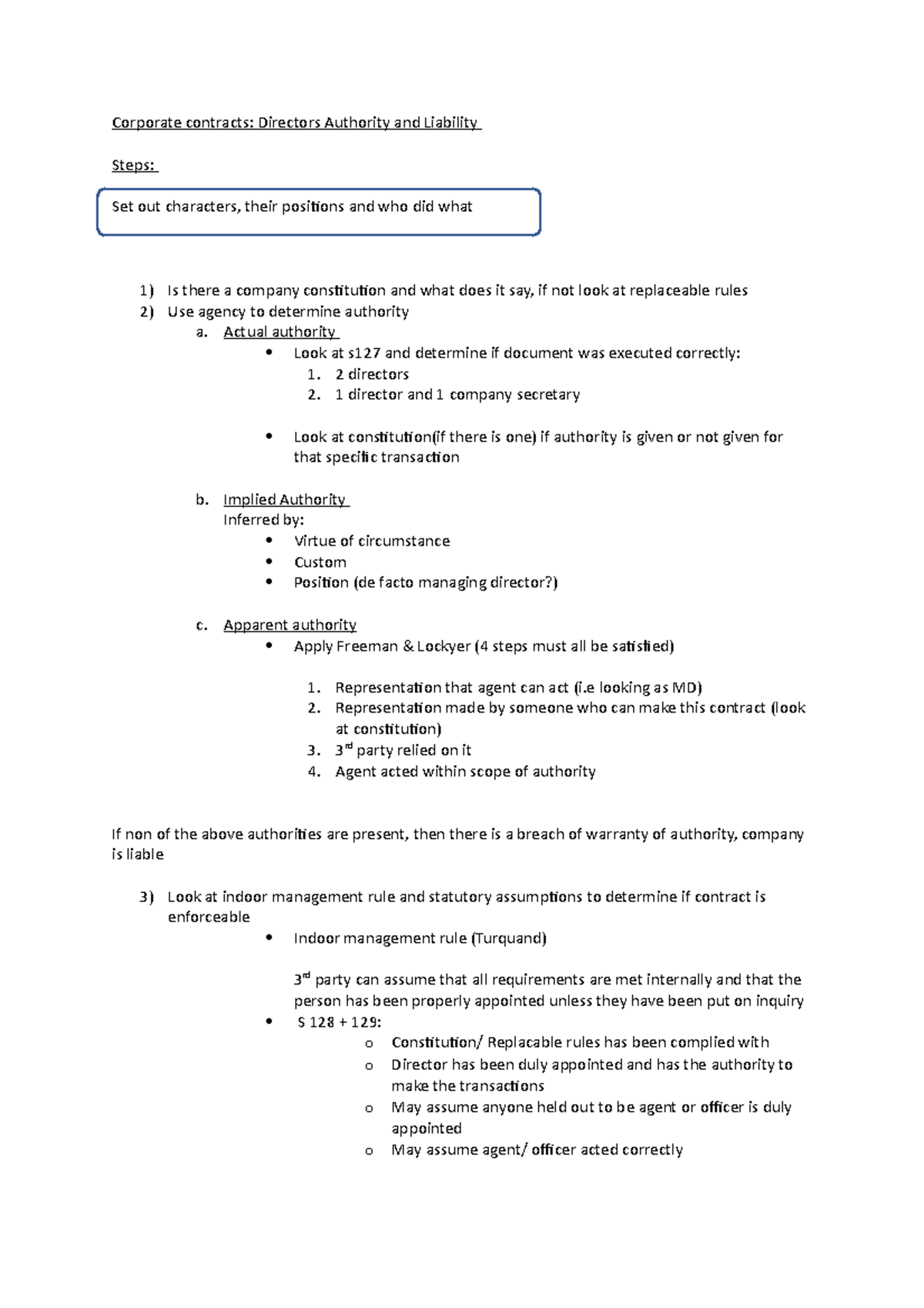 Authority corp contracts cheat sheet - Corporate contracts: Directors ...