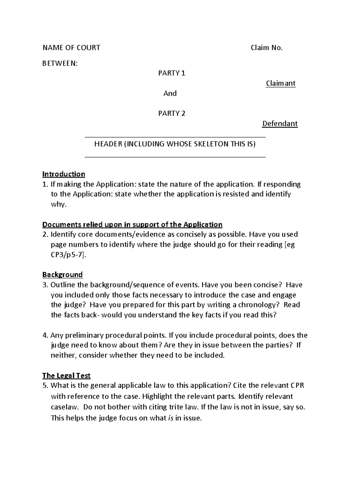 sample-skeleton-argument-name-of-court-claim-no-between-party