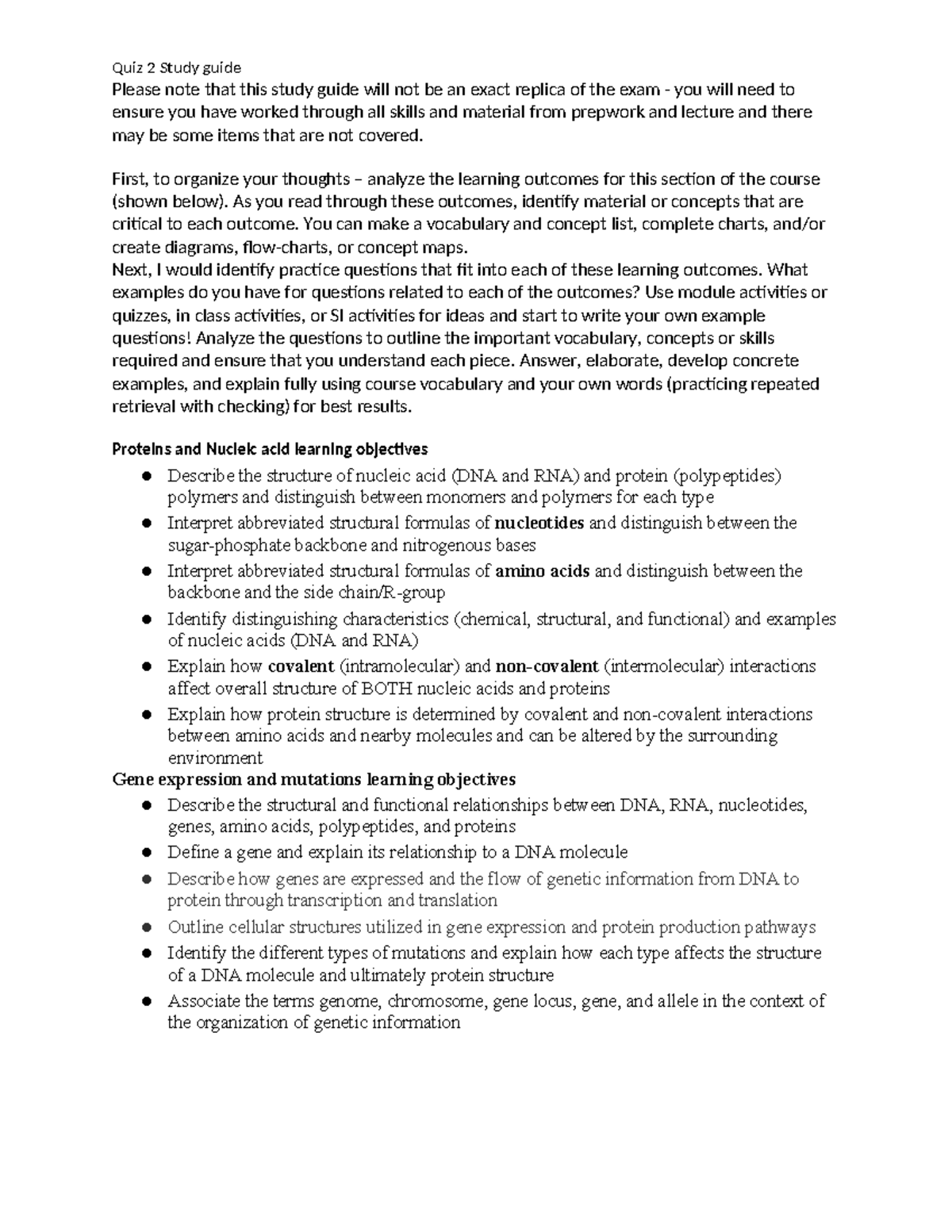 Quiz 2 Study Learning Guide Quiz 2 Study Guide Please Note That This