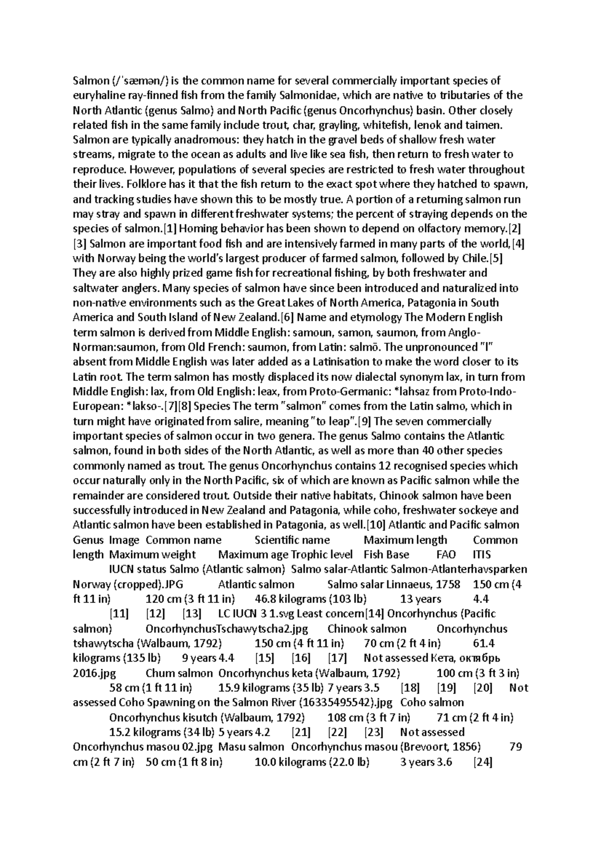 Salmon - Summary - Salmon (/ sæm n/) is the common name for several ...