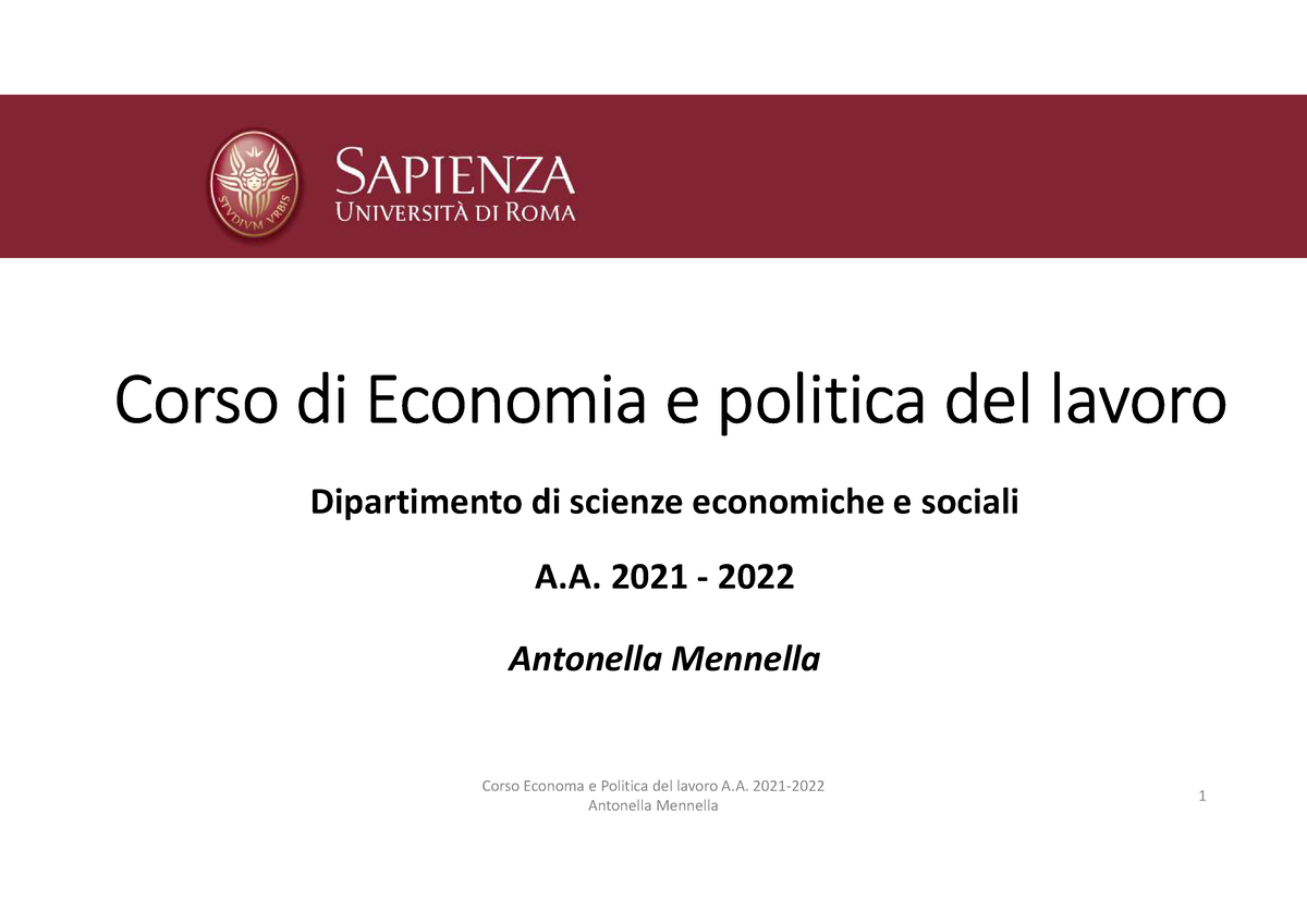 Slide Economia 1 - Corso Di Economia E Politica Del Lavoro Dipartimento ...