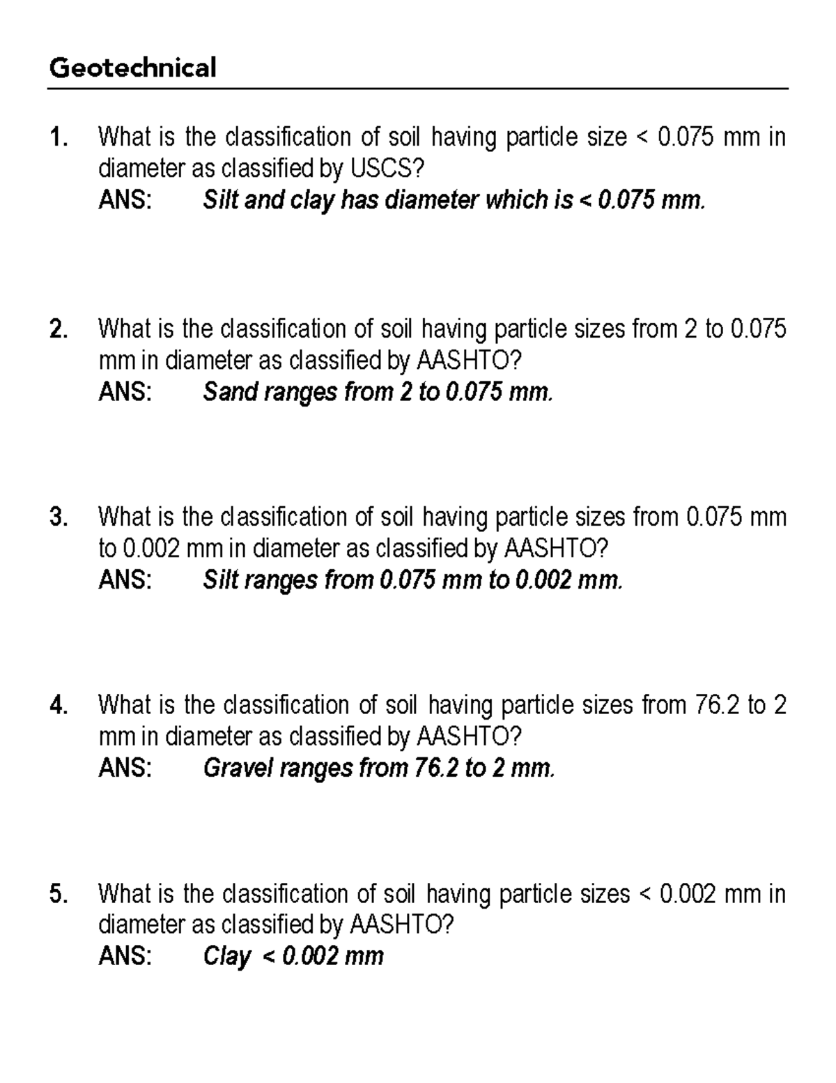 Board exam problems soil - Geotechnical 1. What is the classification ...