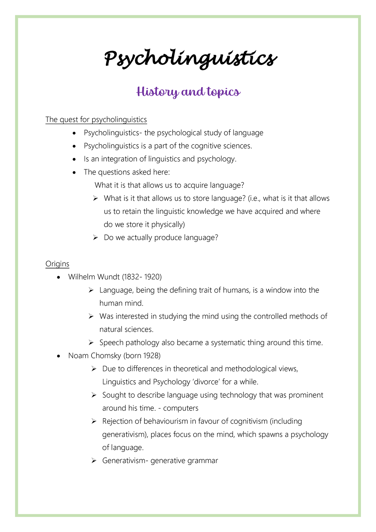 Psycholinguistics Notes - 10294 - SUN - Studocu