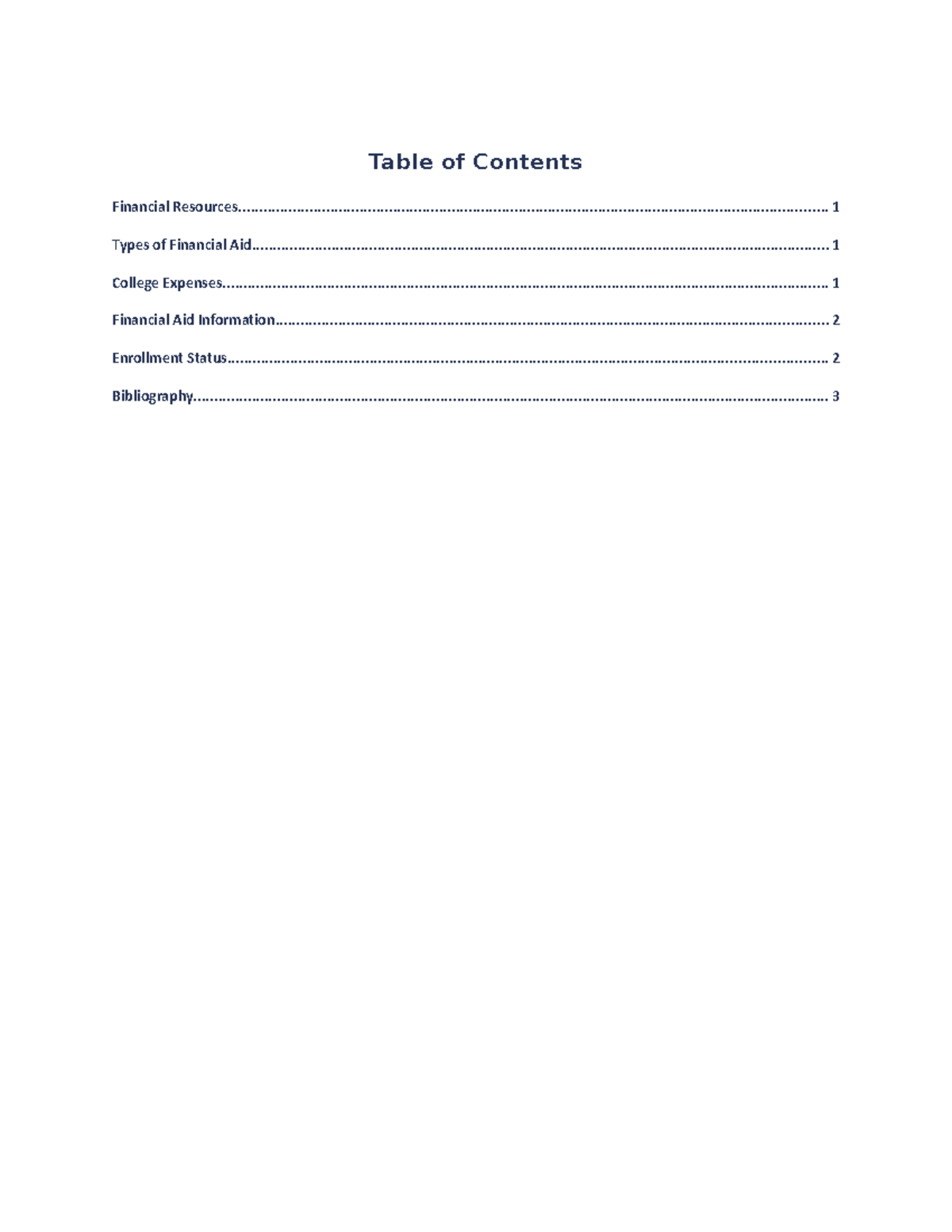 First Simnet Project - Table of Contents Financial - Studocu