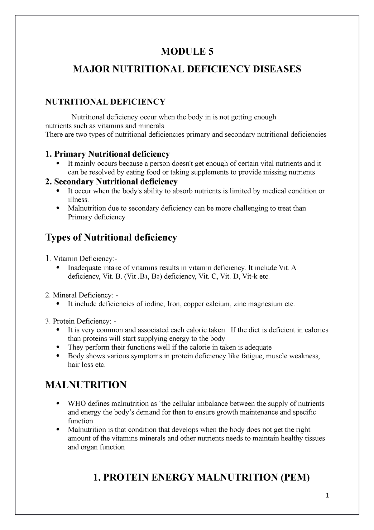 Module 5 Human - MAJOR NUTRITIONAL DEFICIENCY DISEASES - MODULE 5 MAJOR ...