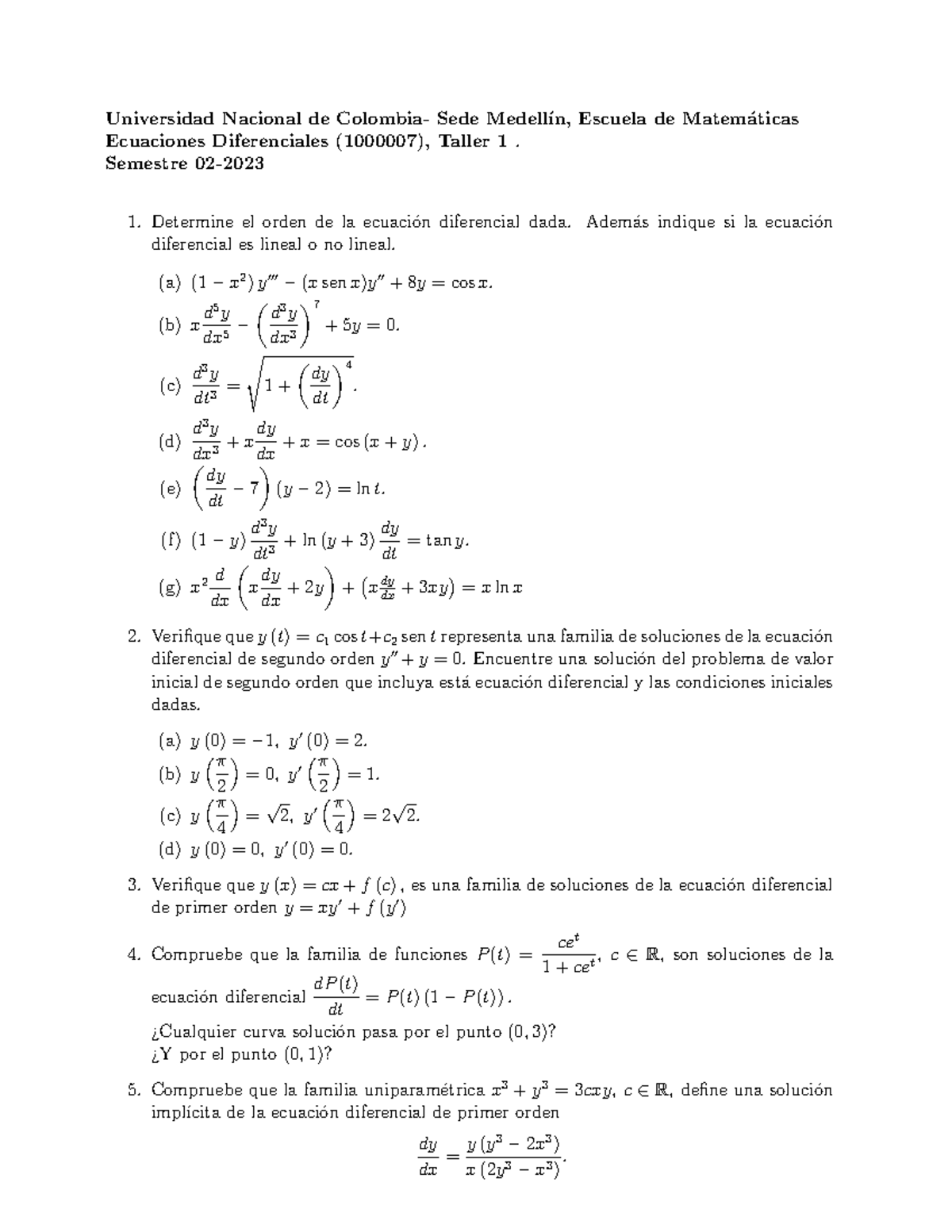 Taller 1-2023-2 - Universidad Nacional De Colombia- Sede Medell ́ın ...