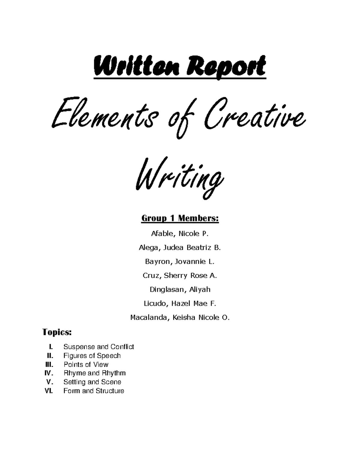 Group 1 Written Report Elements of Creative Writing - Written Report ...