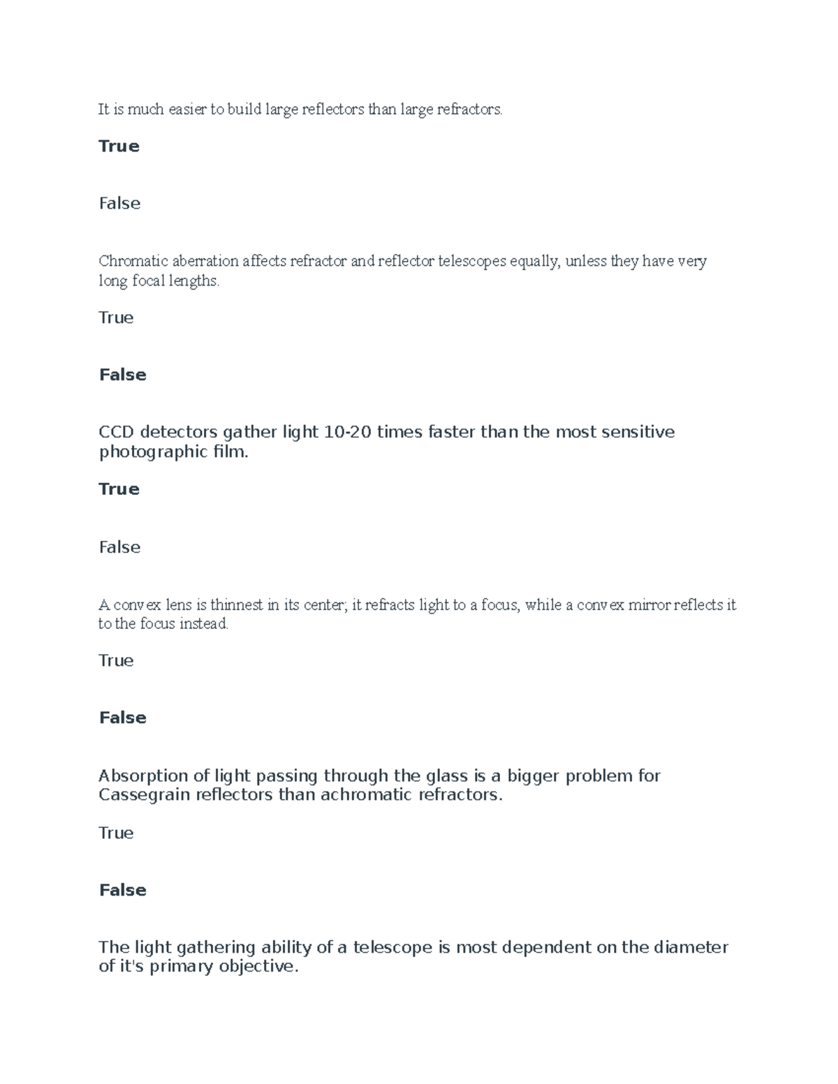 Example Chapter 5 Questions - It is much easier to build large reflectors  than large refractors. - StuDocu