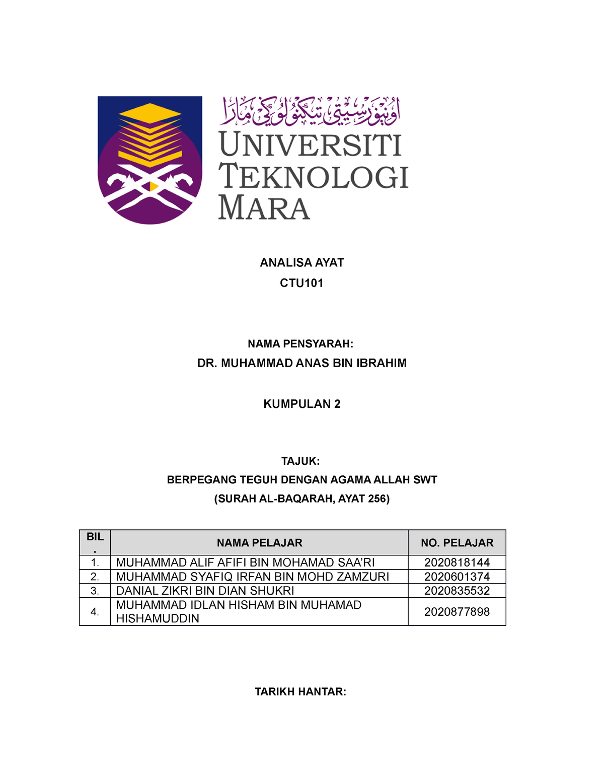 Analisa Ayat CTU101 - Group Report - BERPEGANG TEGUH DENGAN AGAMA ALLAH ...