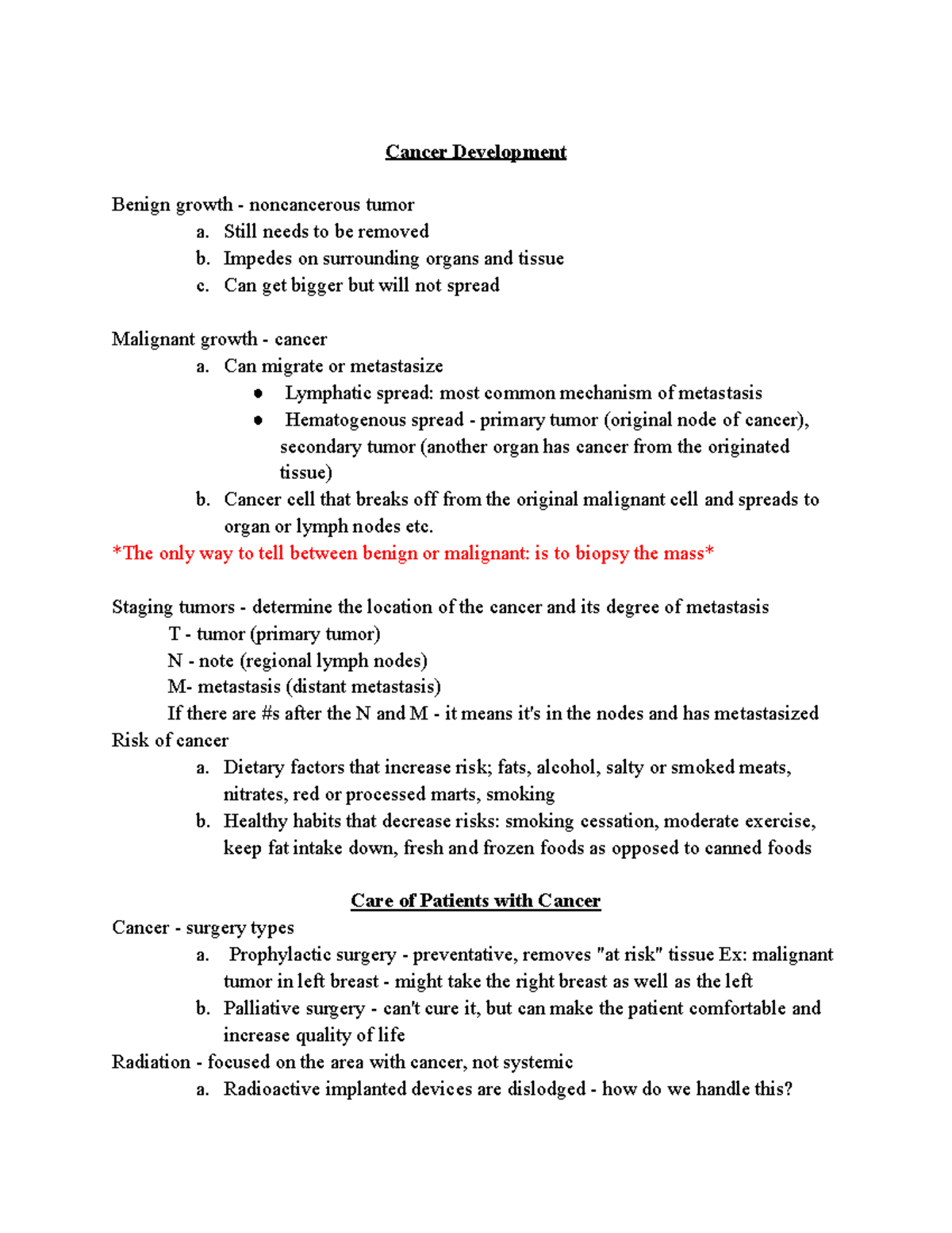Med Surg 2 Exam 1 Review - Cancer Development Benign growth ...