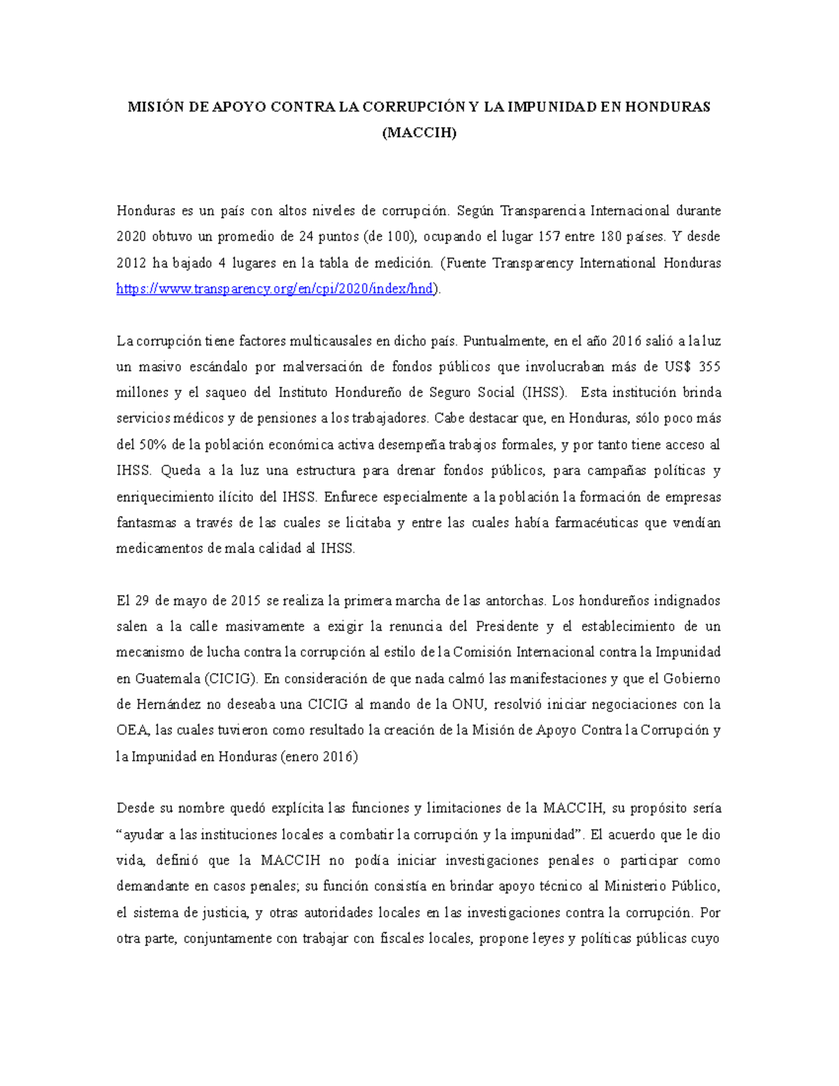Mision de Apoyo Contra la Corrupcion y la Impunidad de Honduras ...