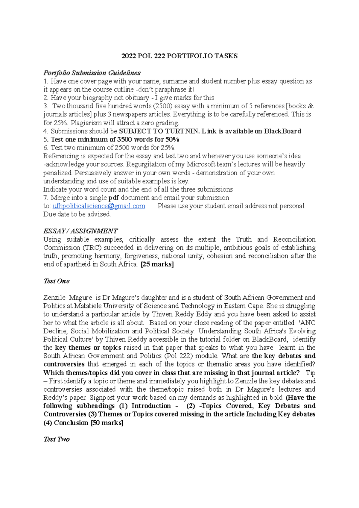 2022 POl 222 Portifolio Tasks - 2022 POL 222 PORTIFOLIO TASKS Portfolio ...