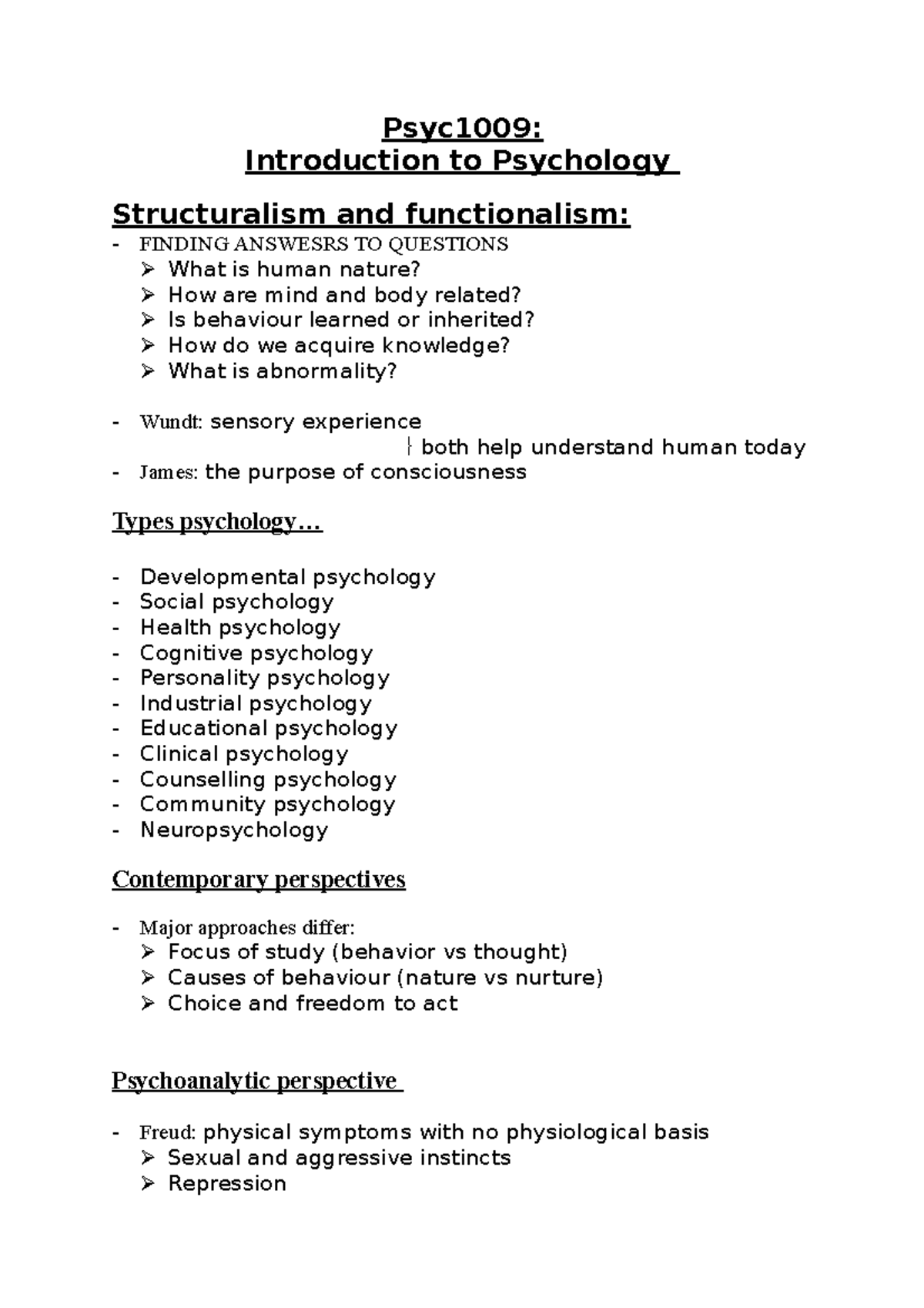 Psyc1009 - Power Point Notes - Week 1 - Psyc1009: Introduction to ...