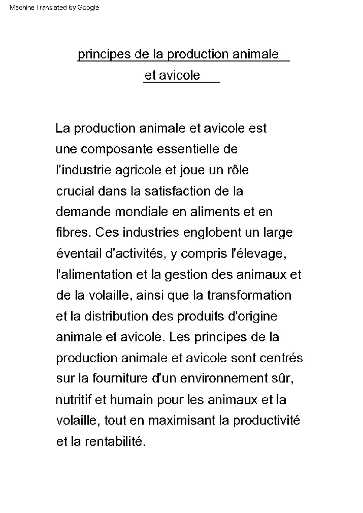 Principles of animal and poultry production - La production animale et ...