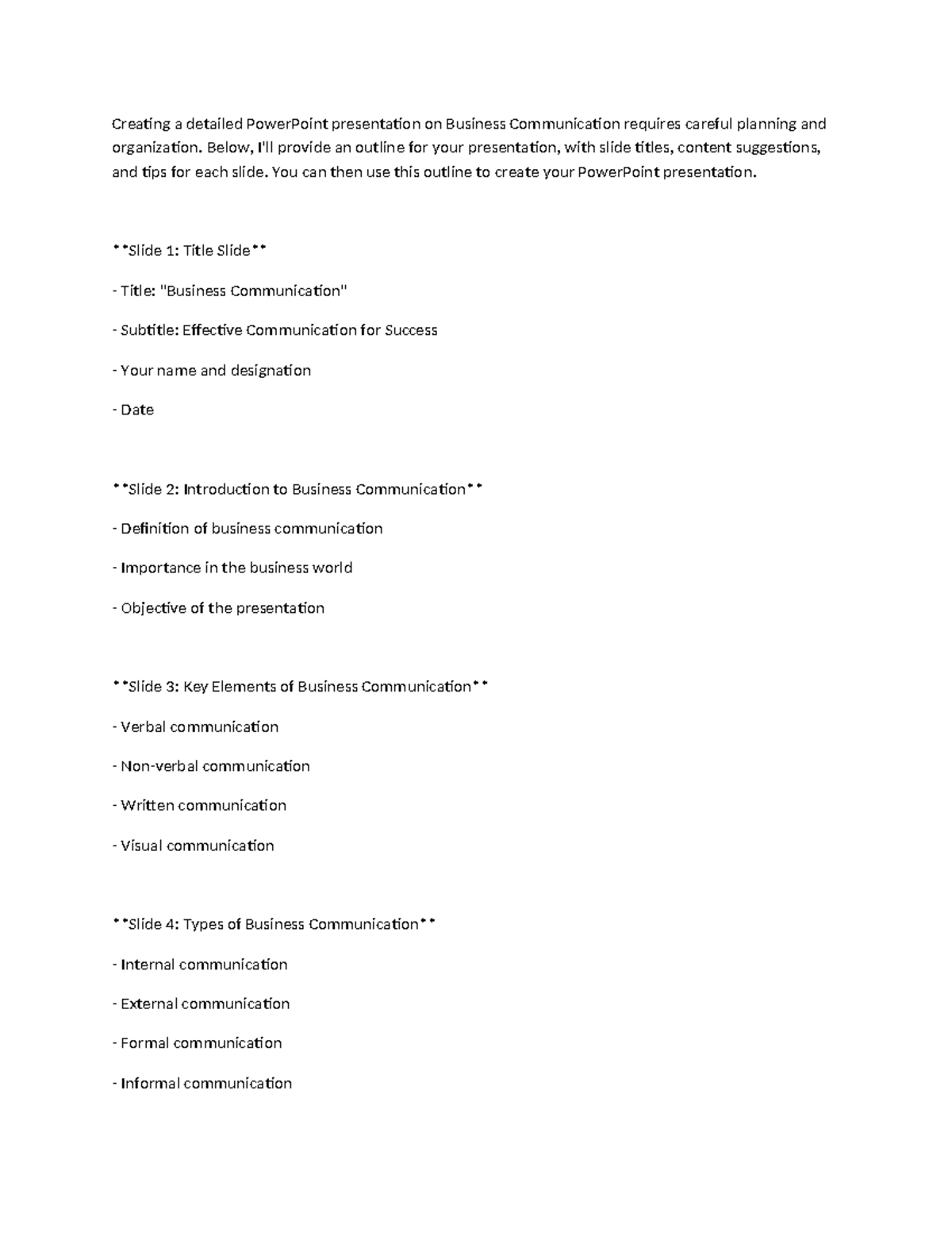 Creating a detailed Power Point presentation on Business Communication ...