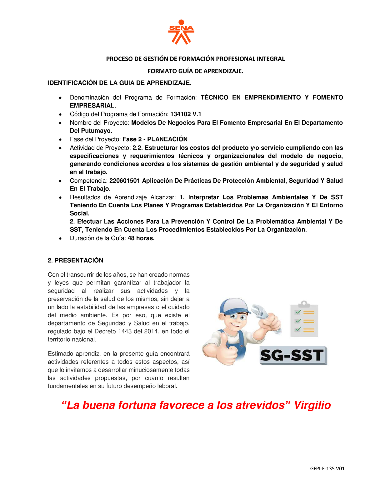 Guía 1 SST - Hoy Te Empotro - PROCESO DE GESTI”N DE FORMACI”N ...