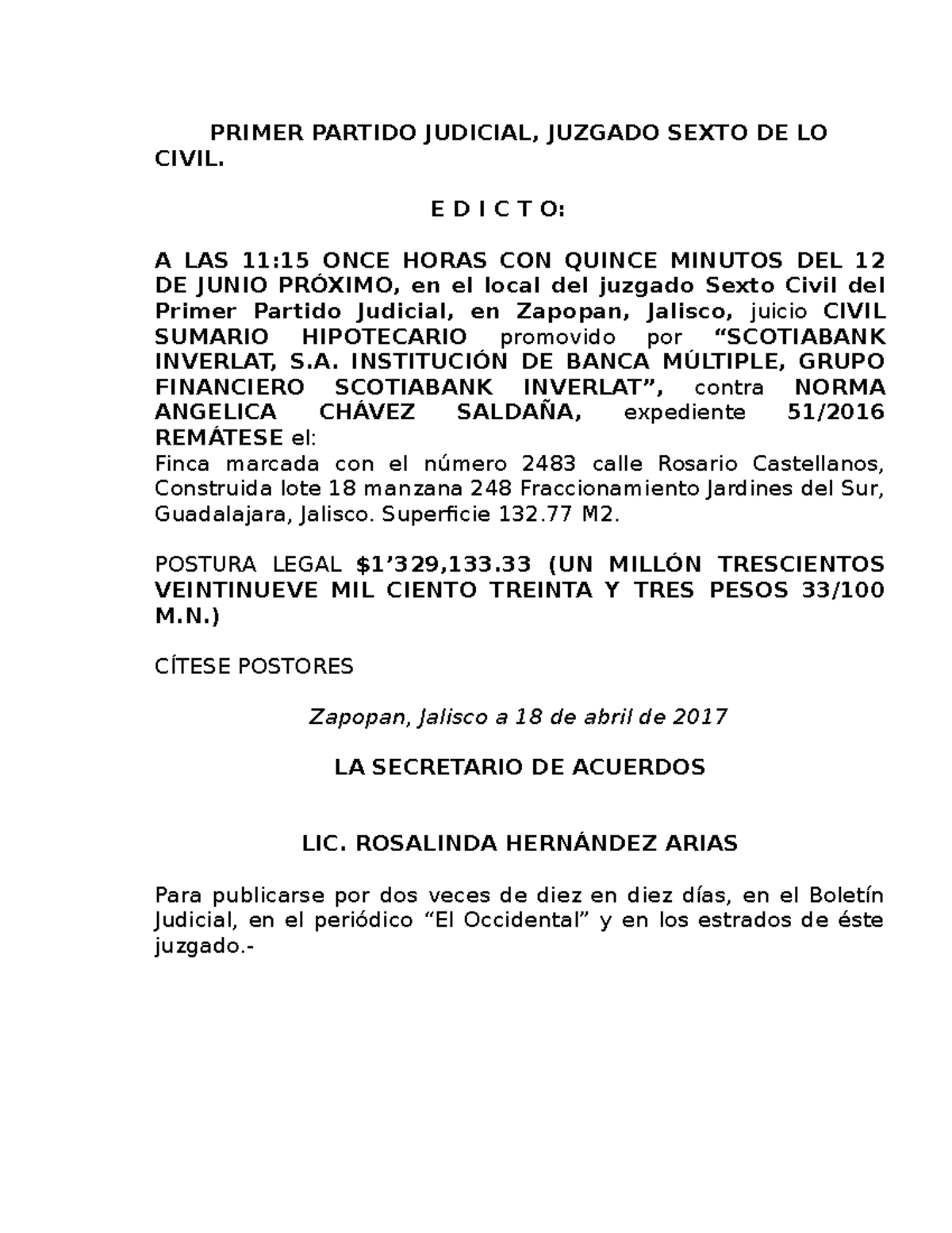 1290-2010 edicto de remate - PRIMER PARTIDO JUDICIAL, JUZGADO SEXTO DE ...