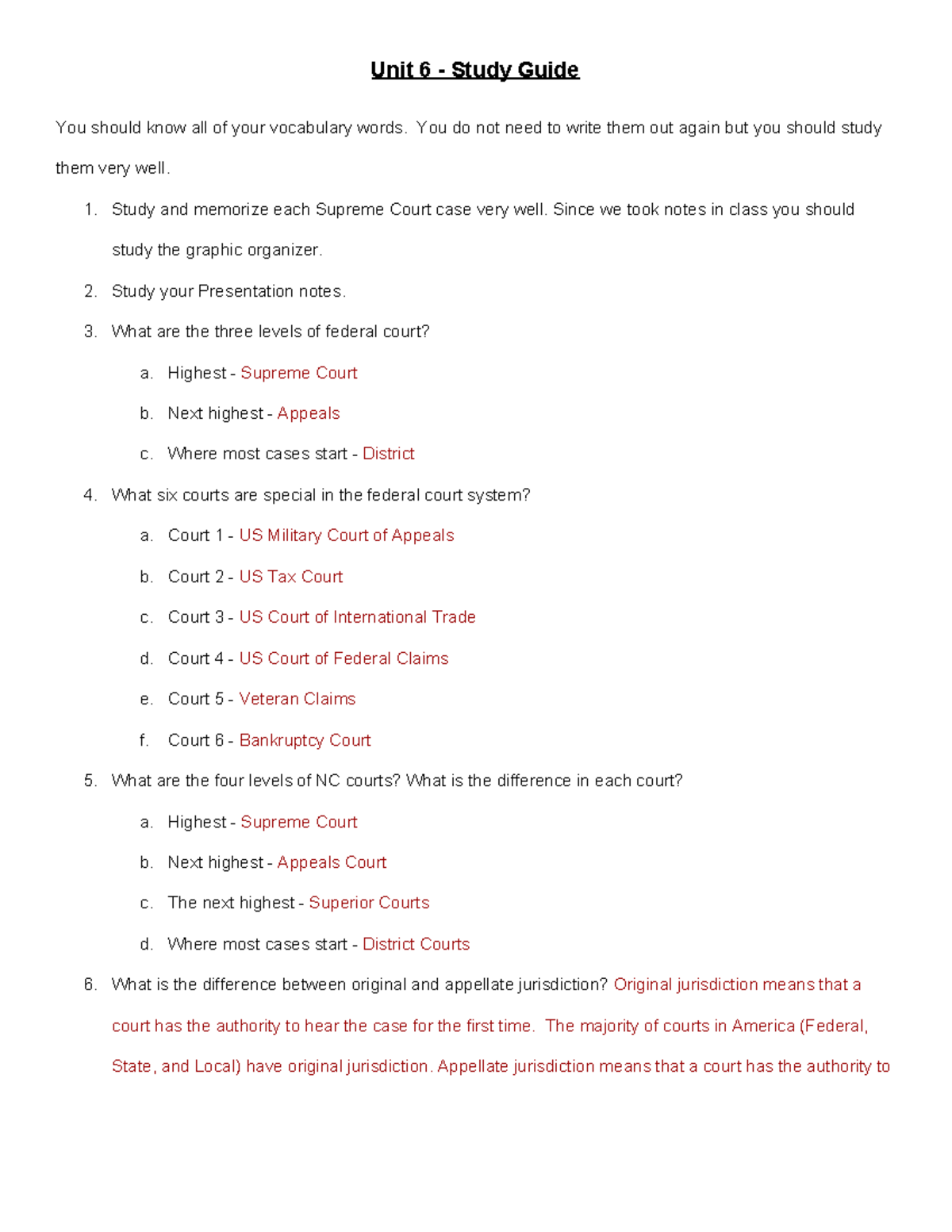 Unit 6 - The Judicial Branch - Study Guide - Unit 6 - Study Guide You ...