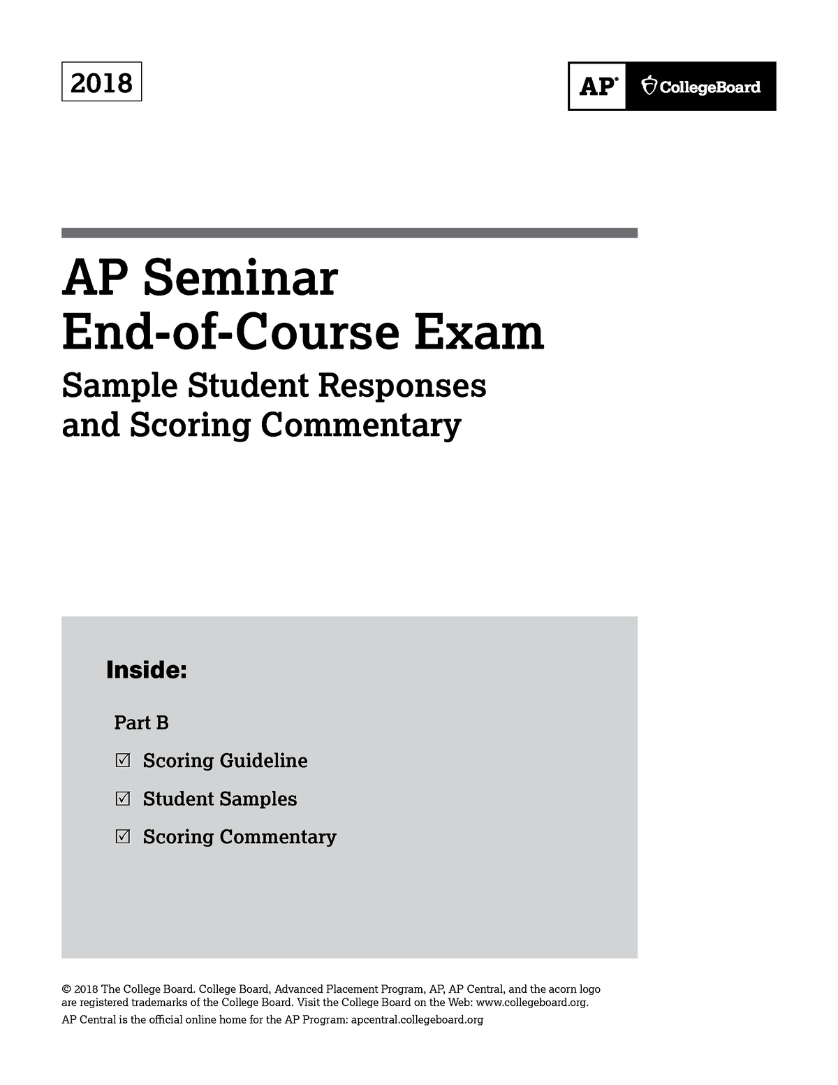 Ap18 seminar eoc book 2018 AP Seminar EndofCourse Exam Sample