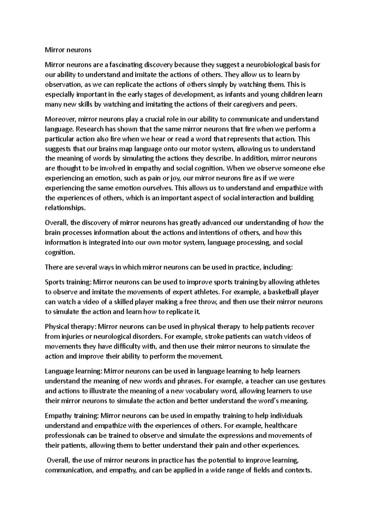 Mirror neurons Mirror neurons Mirror neurons are a fascinating