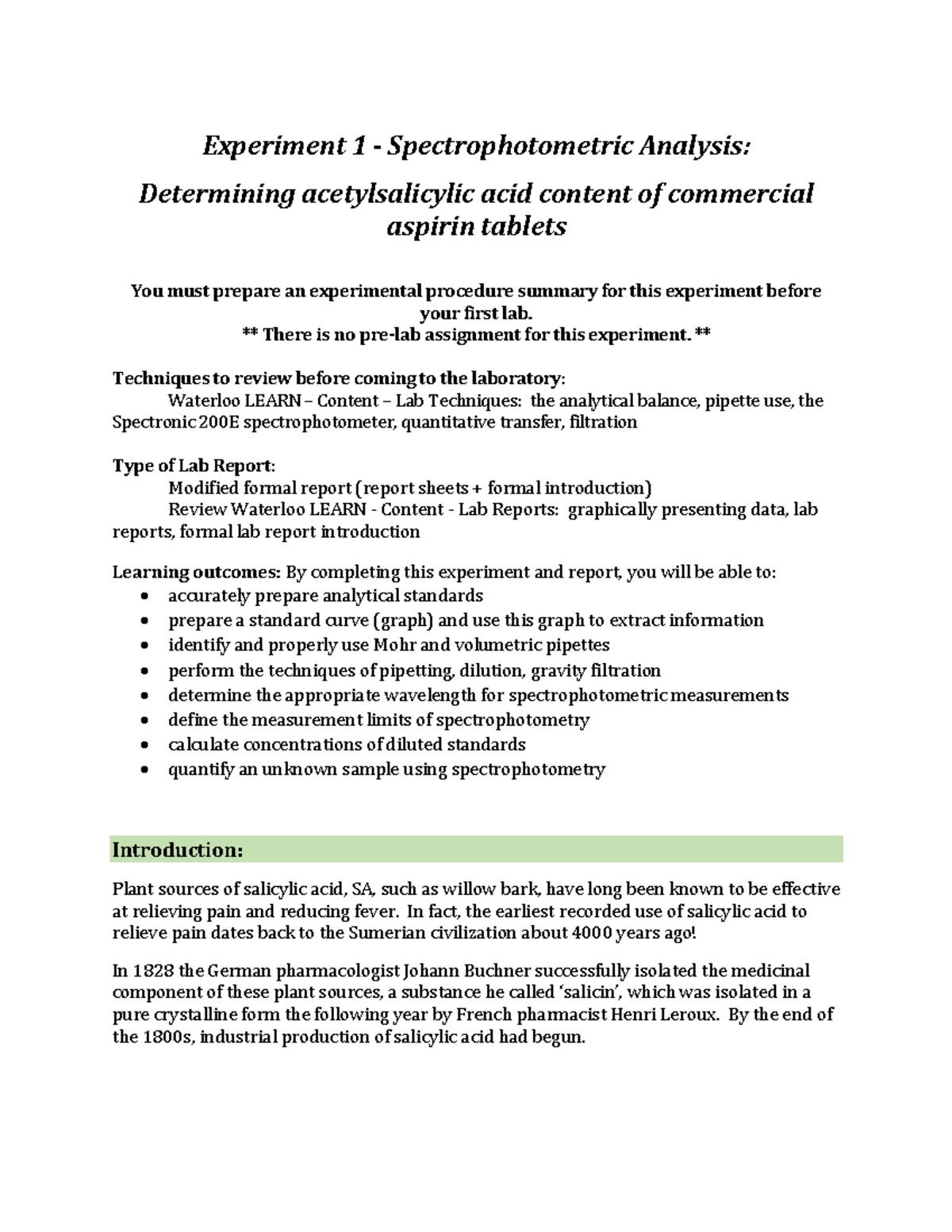 ASA spec experiment 3 procedure and background - Experiment 1 ...