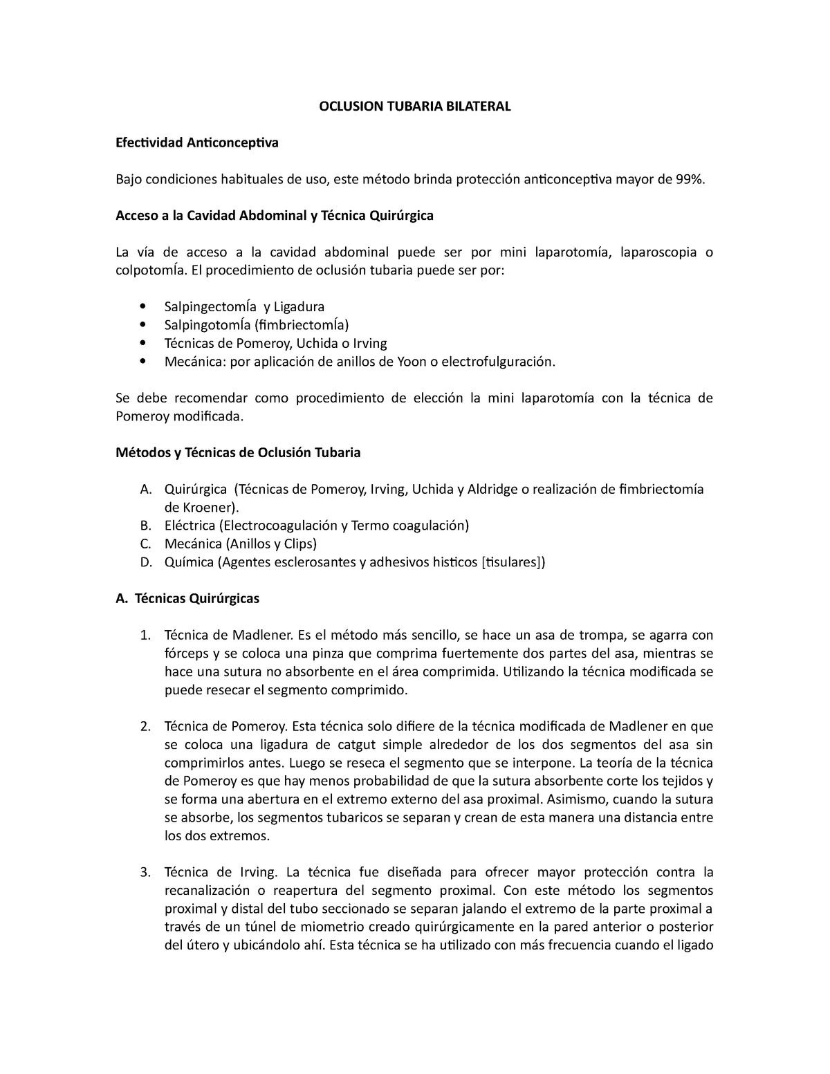 Resumen - Oclusion Tubaria Bilateral - OCLUSION TUBARIA BILATERAL ...