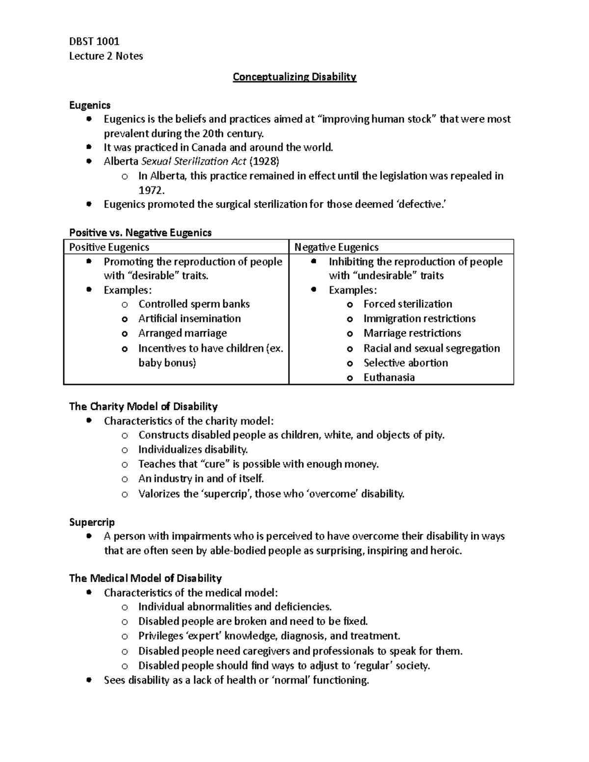 Lecture 2 and 3 - Conceptualizing Disability - DBST 1001 Lecture 2 ...
