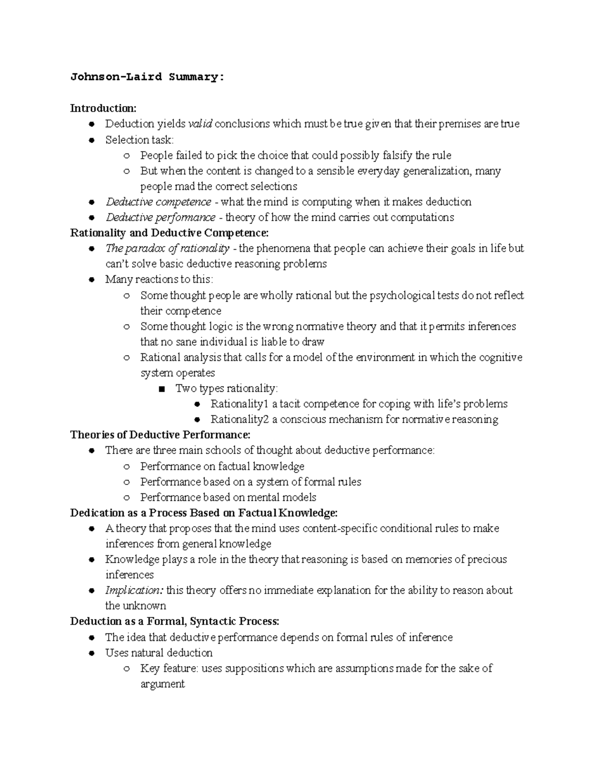 Johnson Laird Article Summary - Johnson-Laird Summary: Introduction ...