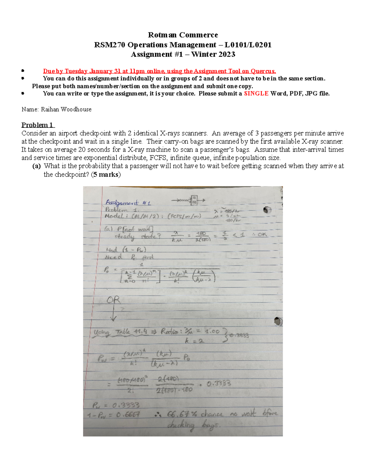 Winter 2023 RSM270 A1 - Questions - Rotman Commerce RSM270 Operations ...