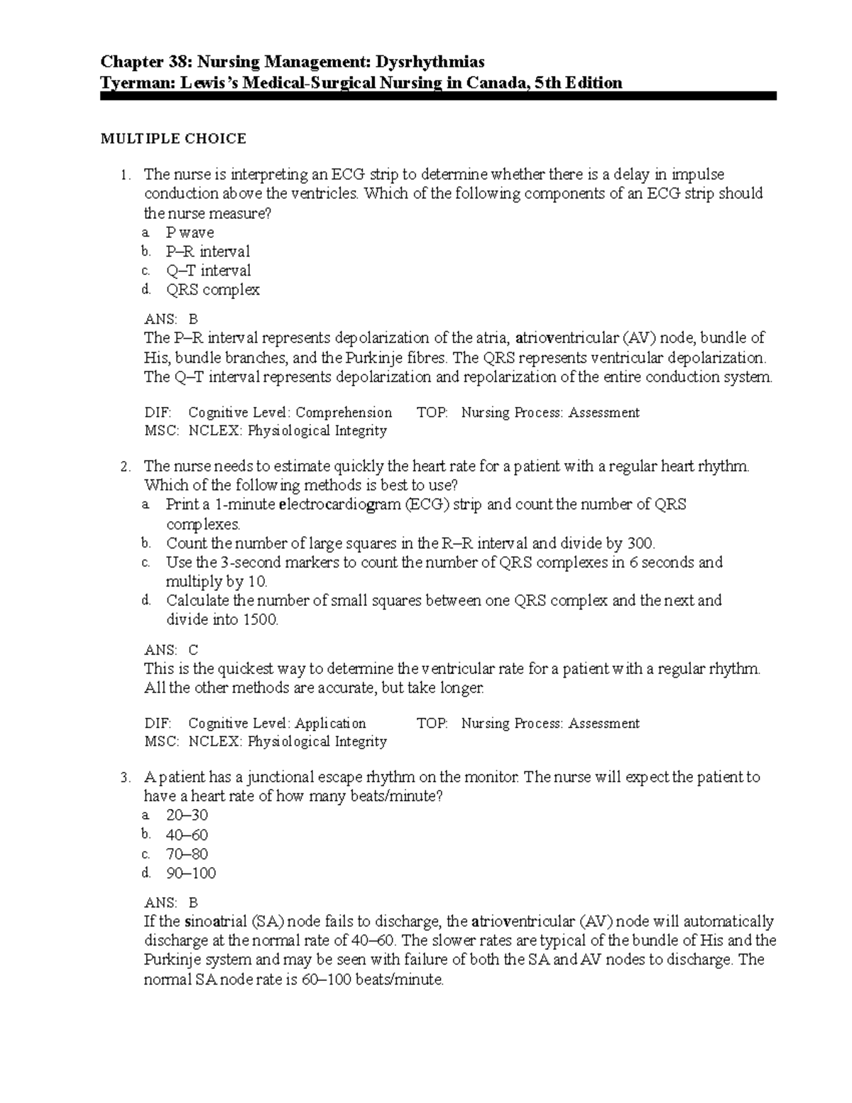 38 - good luck - Chapter 38: Nursing Management: Dysrhythmias Tyerman ...