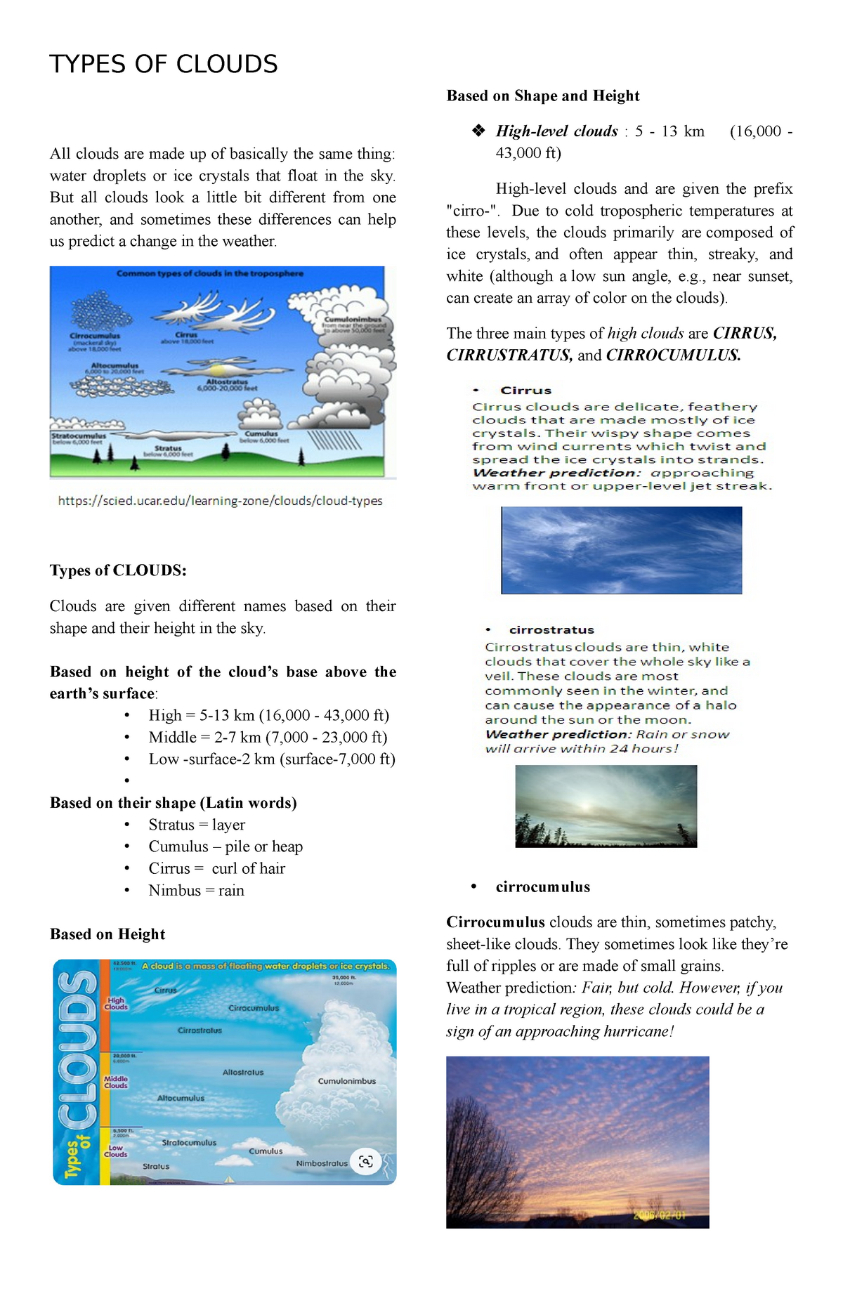 Types OF Clouds and its Composition in the Atmosphere - TYPES OF CLOUDS ...