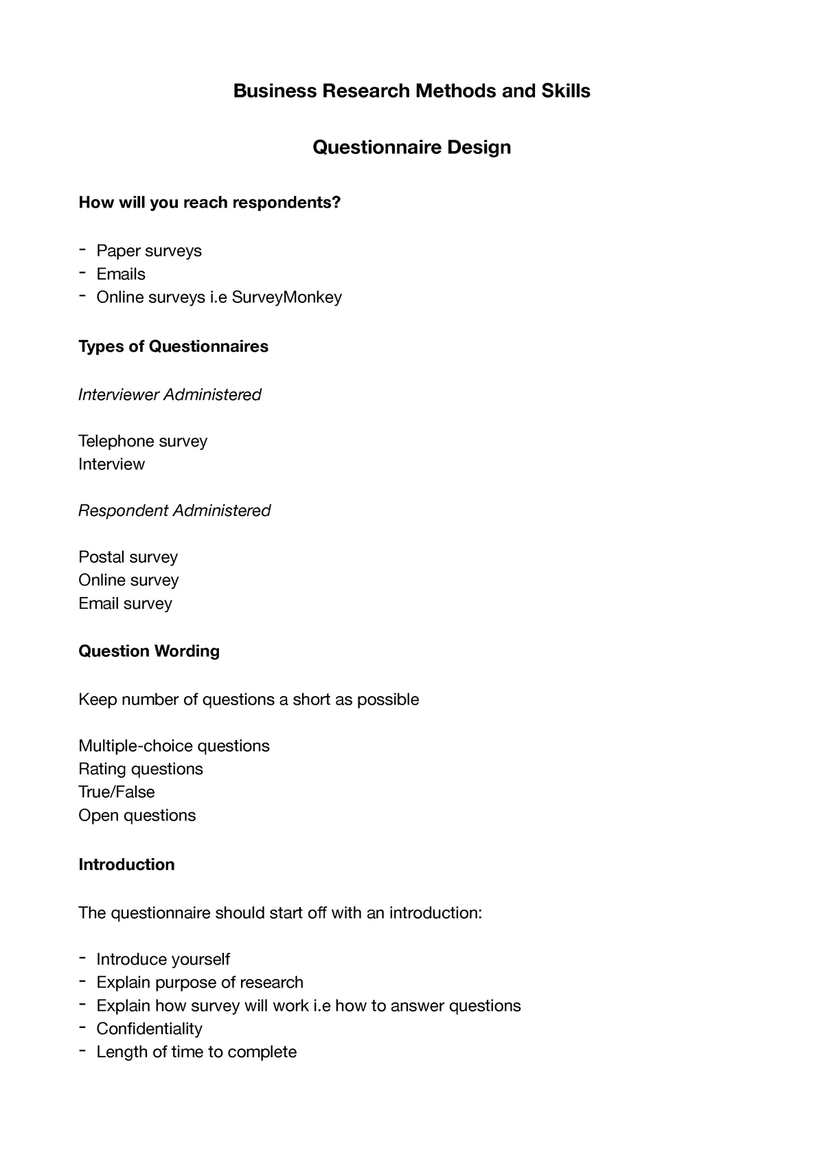 Questionnaire Design - Business Research Methods And Skills ...