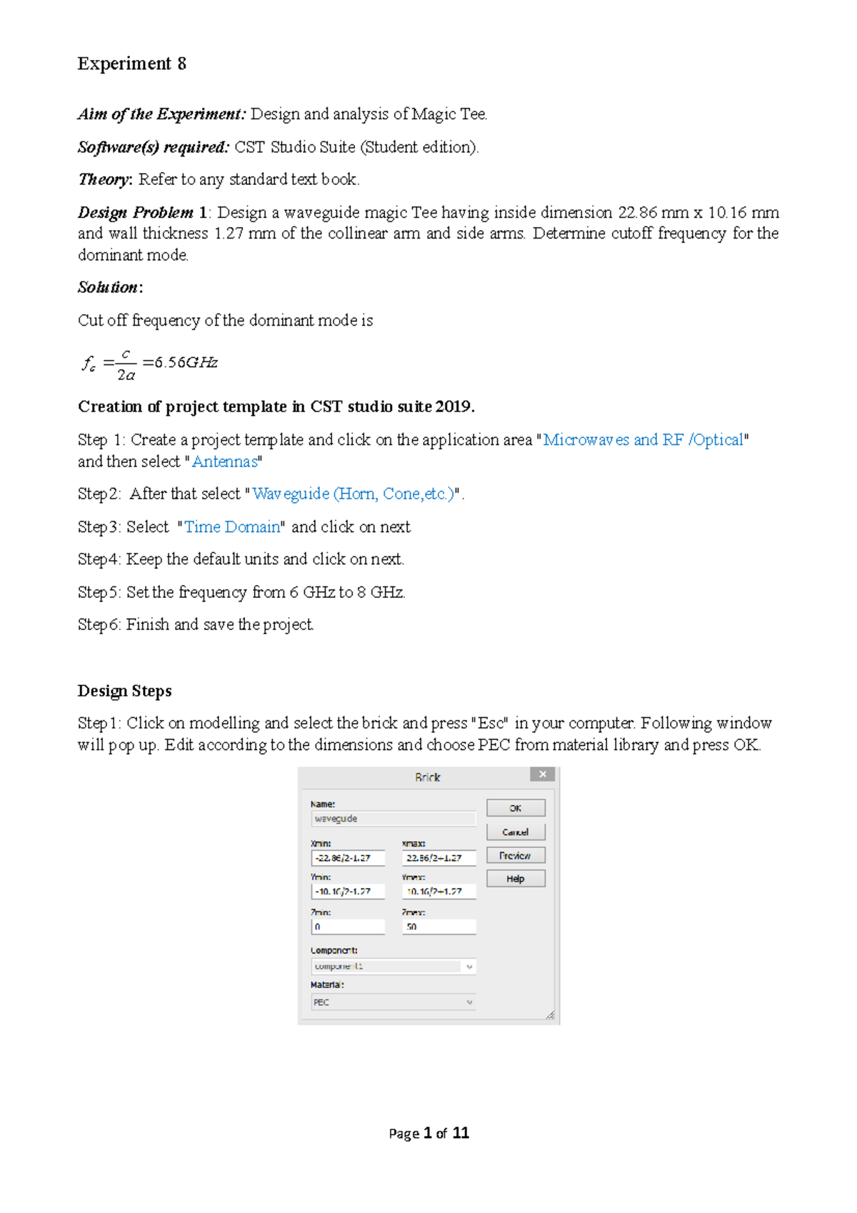 Manual Exp8 Microwave Antenna Lab Aim of the Experiment Design and