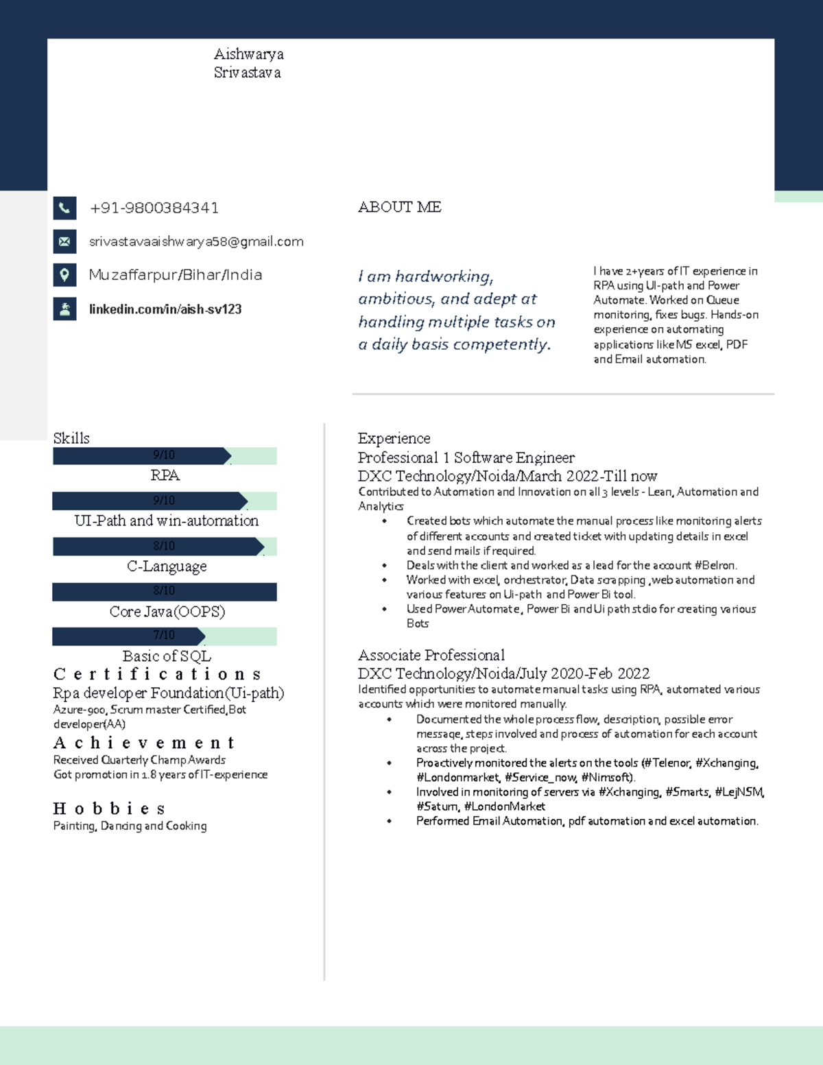 Aishwarya resume 3 - knowledge - Aishwarya Srivastava P r o f e s s i o ...