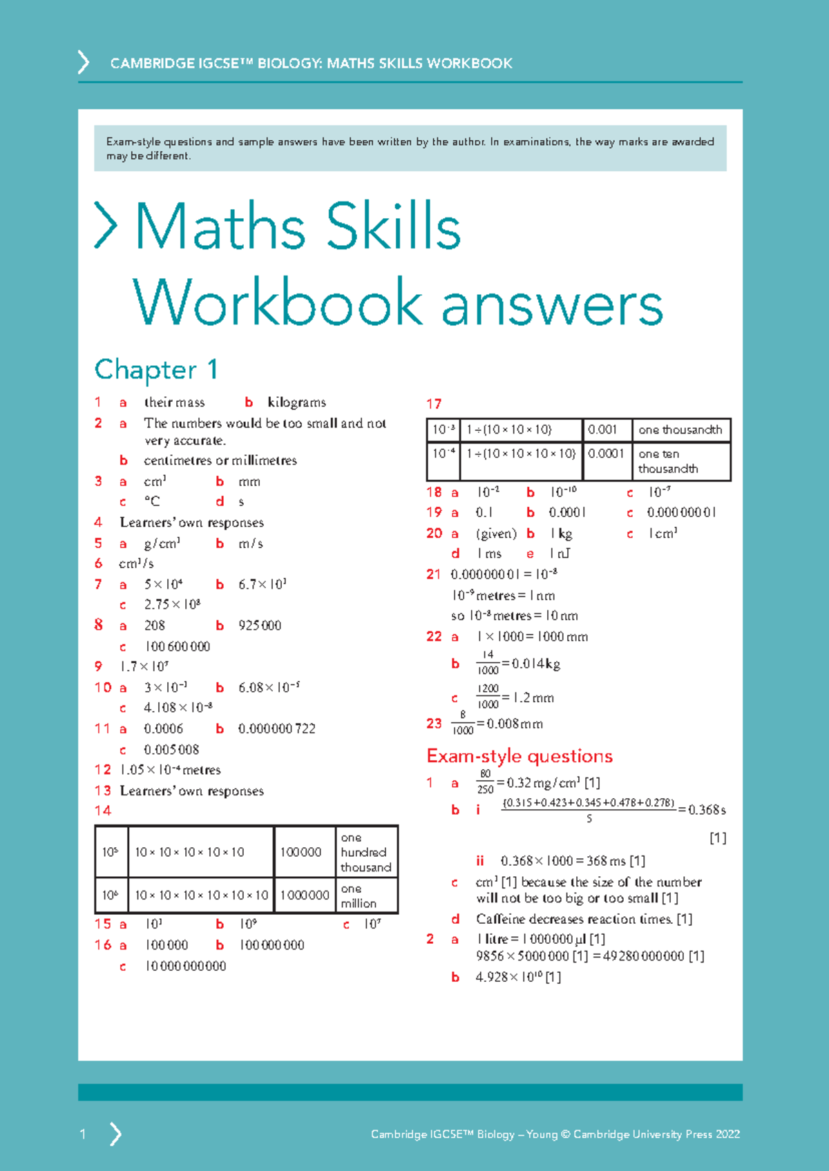 BIO MSWB Maths Skills Workbook answers 5p - ####### 17 10 −3 1 ÷ (10 × ...