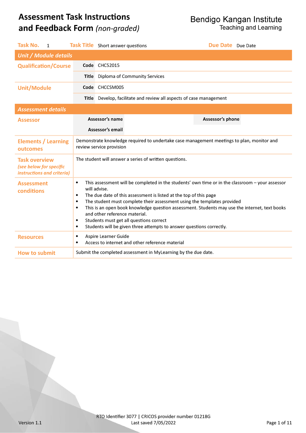 Chccsm 005 AT1 SA v0.1 - Case Management - and Feedback Form (non ...