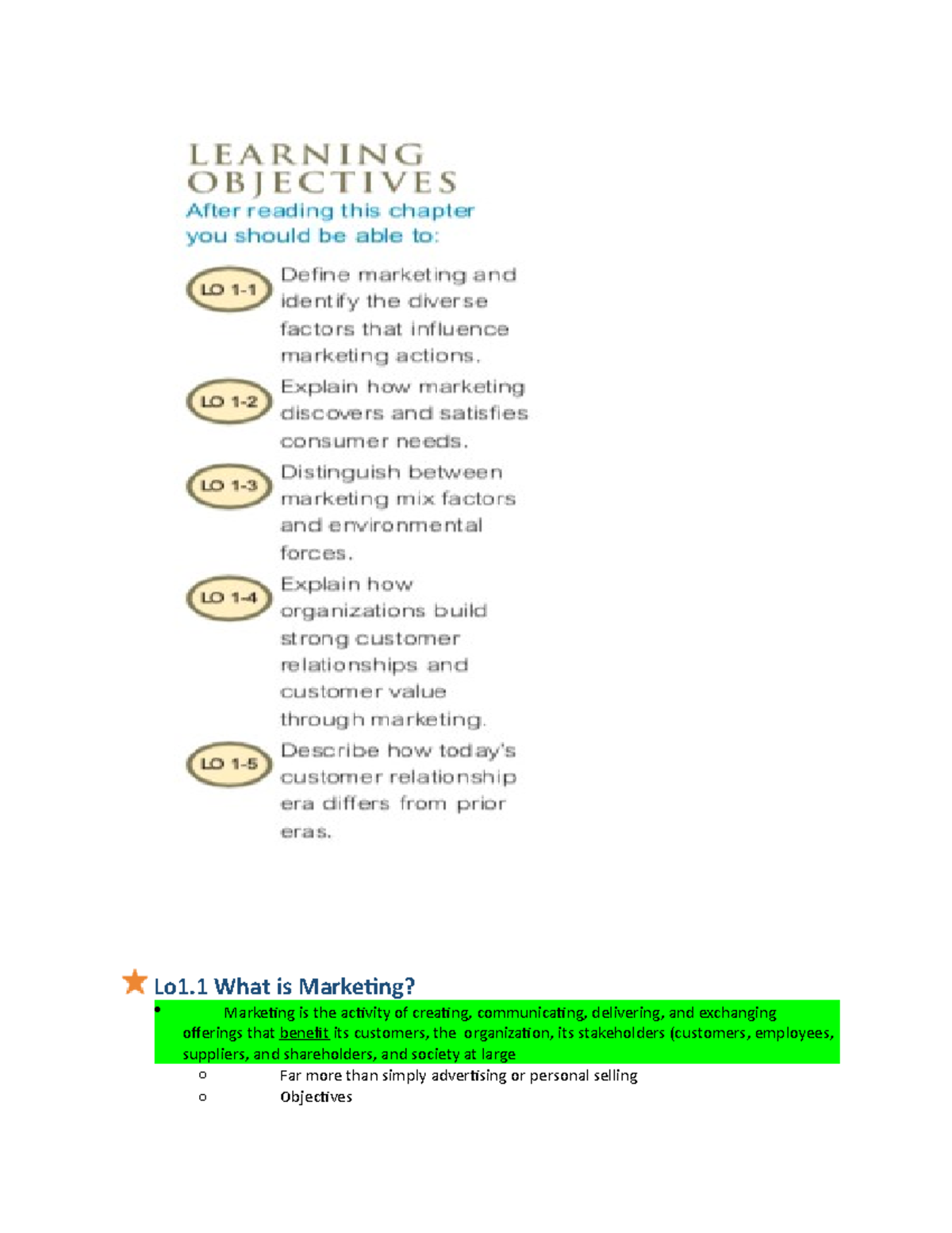 MKTG Chapter 1 - Lecture notes 1 - Lo1 What is Marketing? Marketing is ...