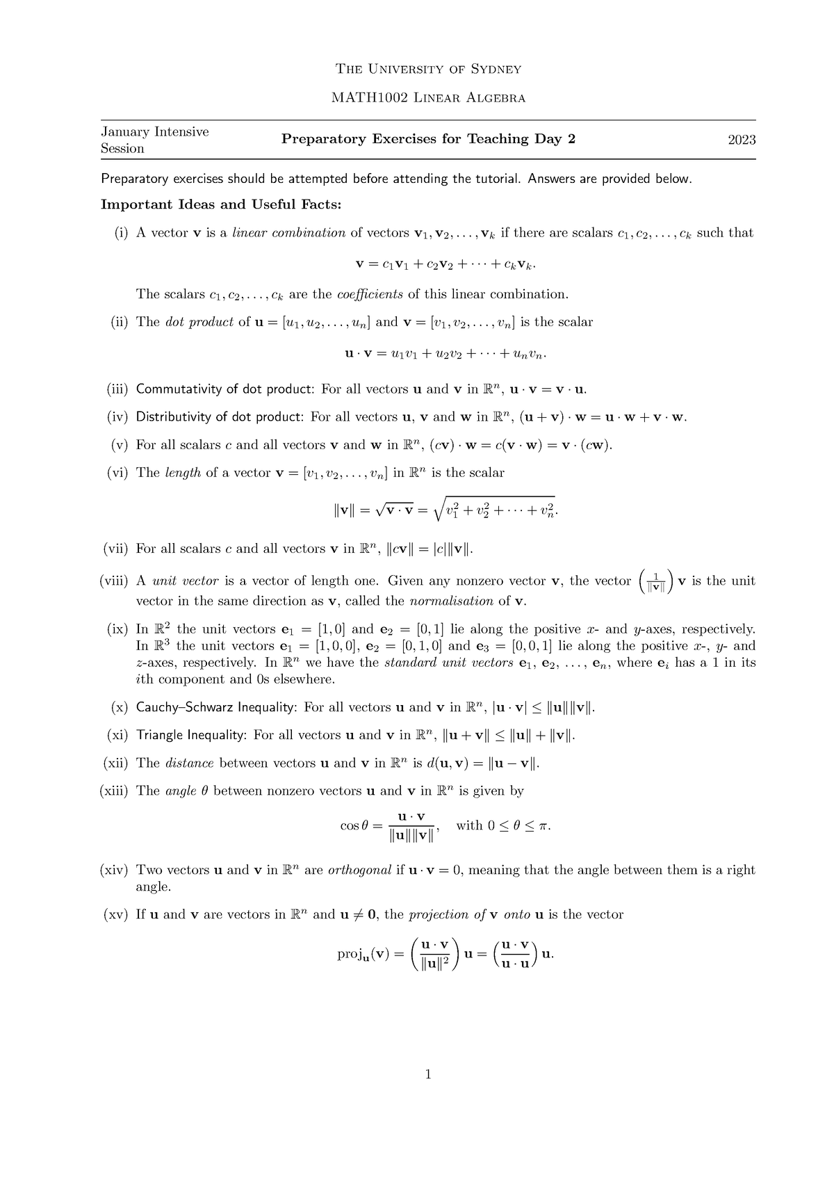 Pre-Tutorial Worksheet 2 - The University Of Sydney MATH1002 Linear ...