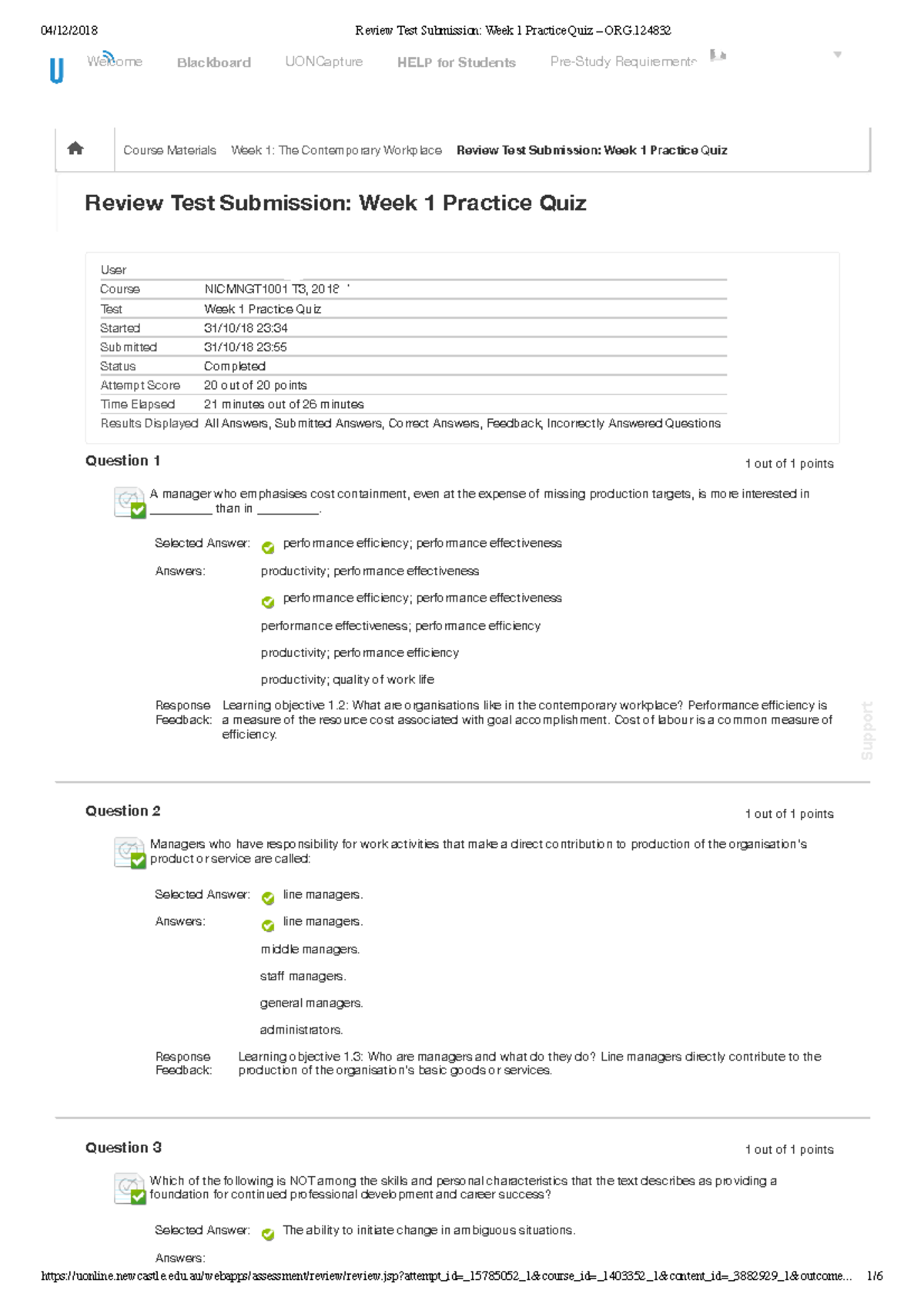 Review Test Submission Week 1 Practice Quiz 1 – ORG - 04/12/2018 Review ...