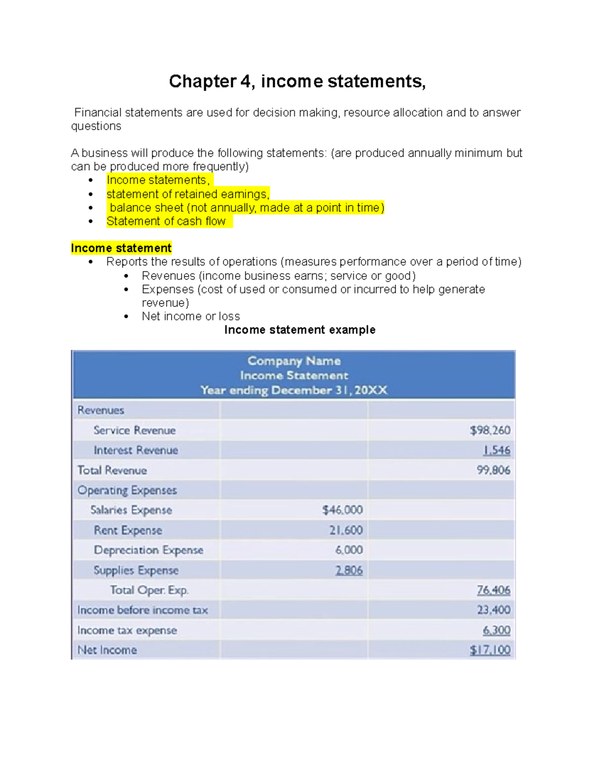 Chapter 4 - Lecture Notes 4 - Chapter 4, Income Statements, - Studocu